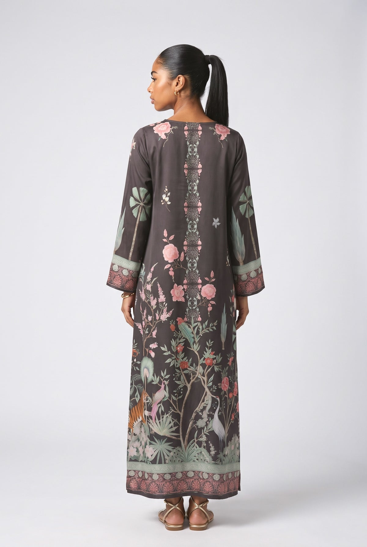 Midnight Garden Kimono Maxi Dress, back view