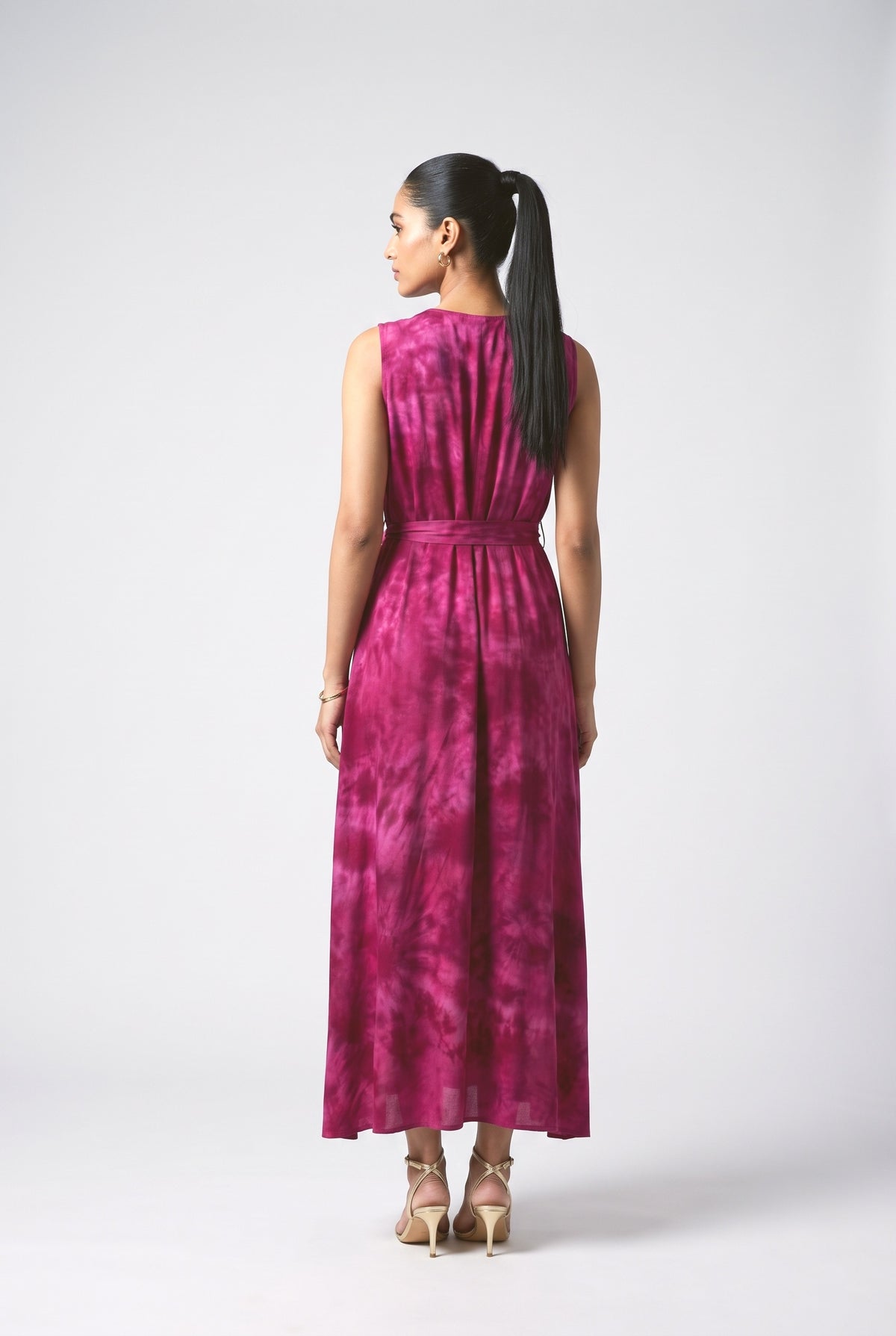 Print V-Neck Slit Maxi Dress, back view