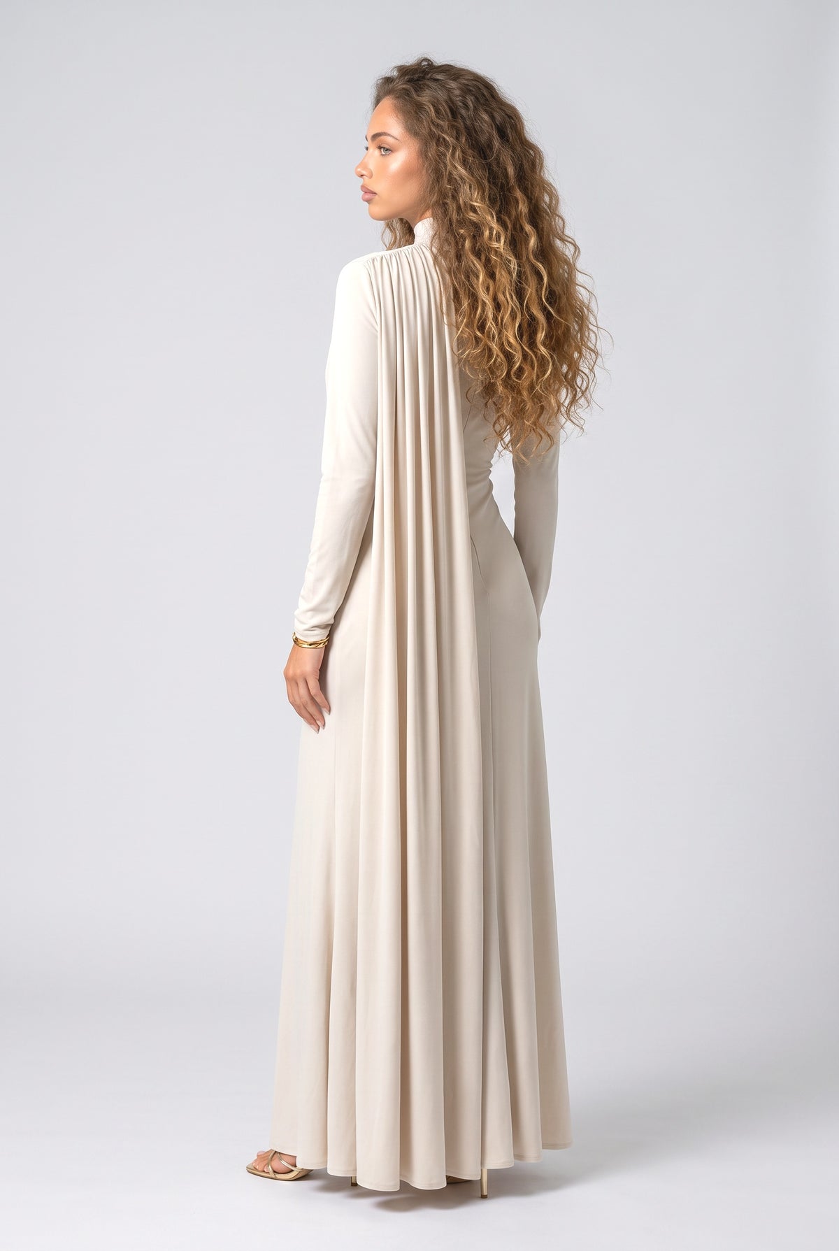 Pleated Design Ribbon Maxi Dress, back view