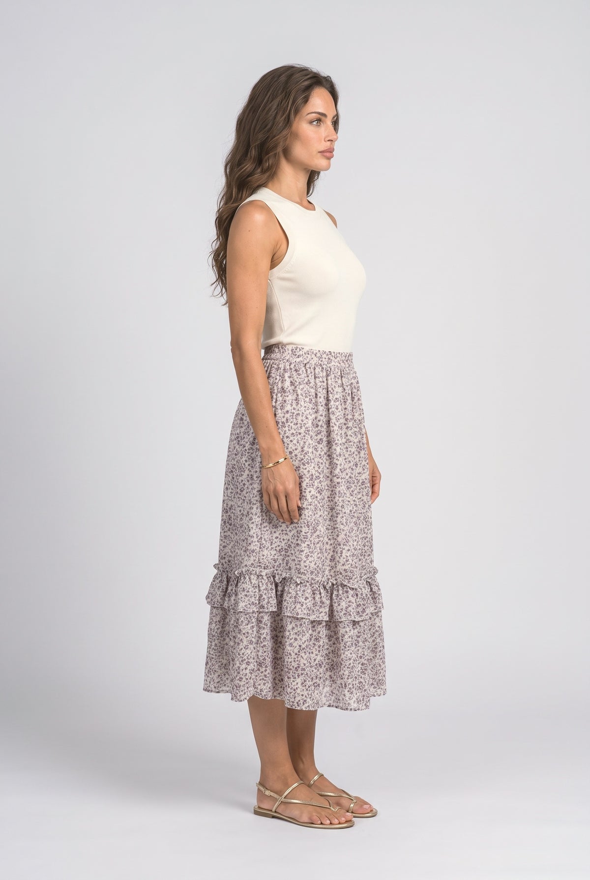 Floral Ruffle Midi Skirt, back view