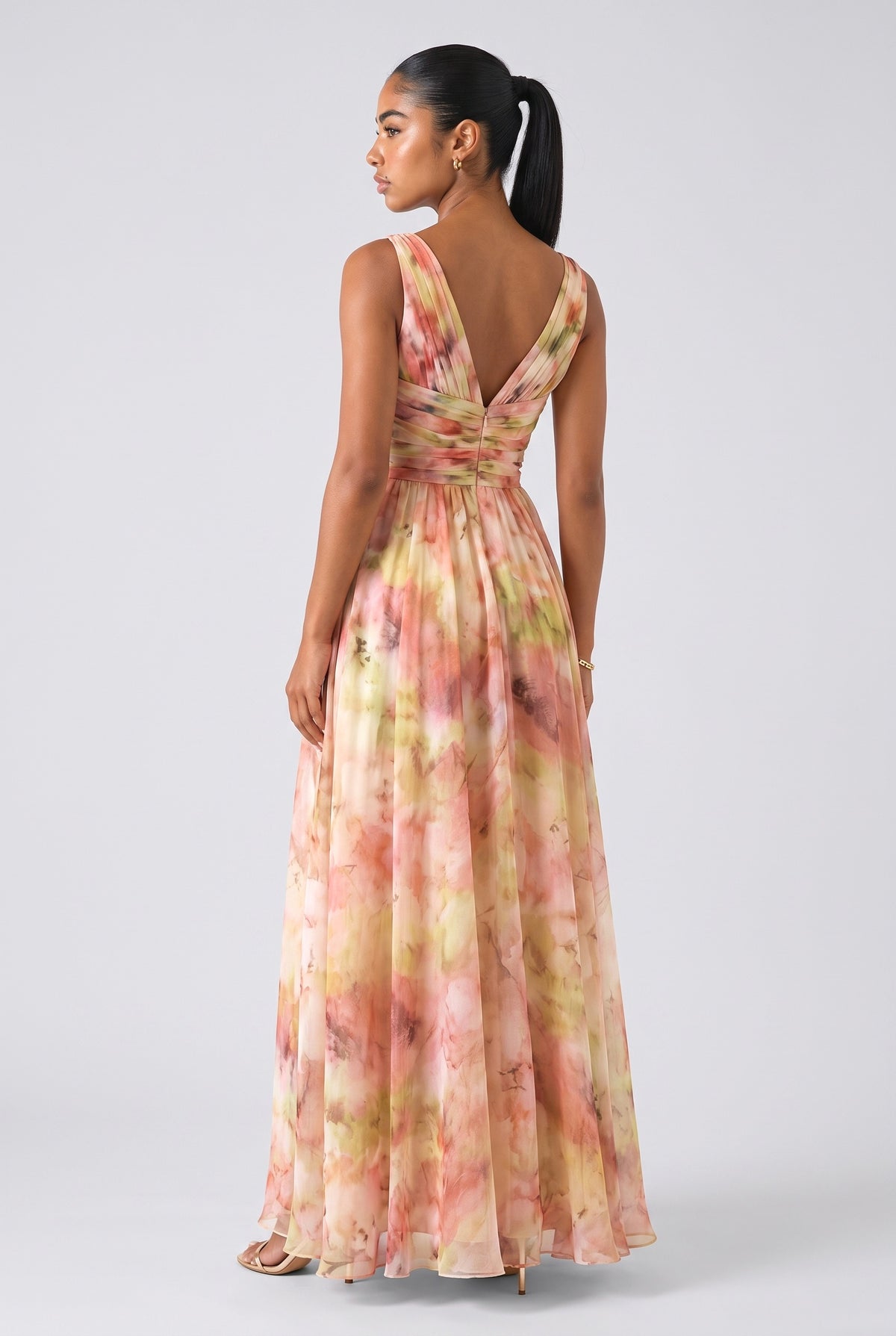 Multicolor Abstract V-Neck Maxi Dress, back view