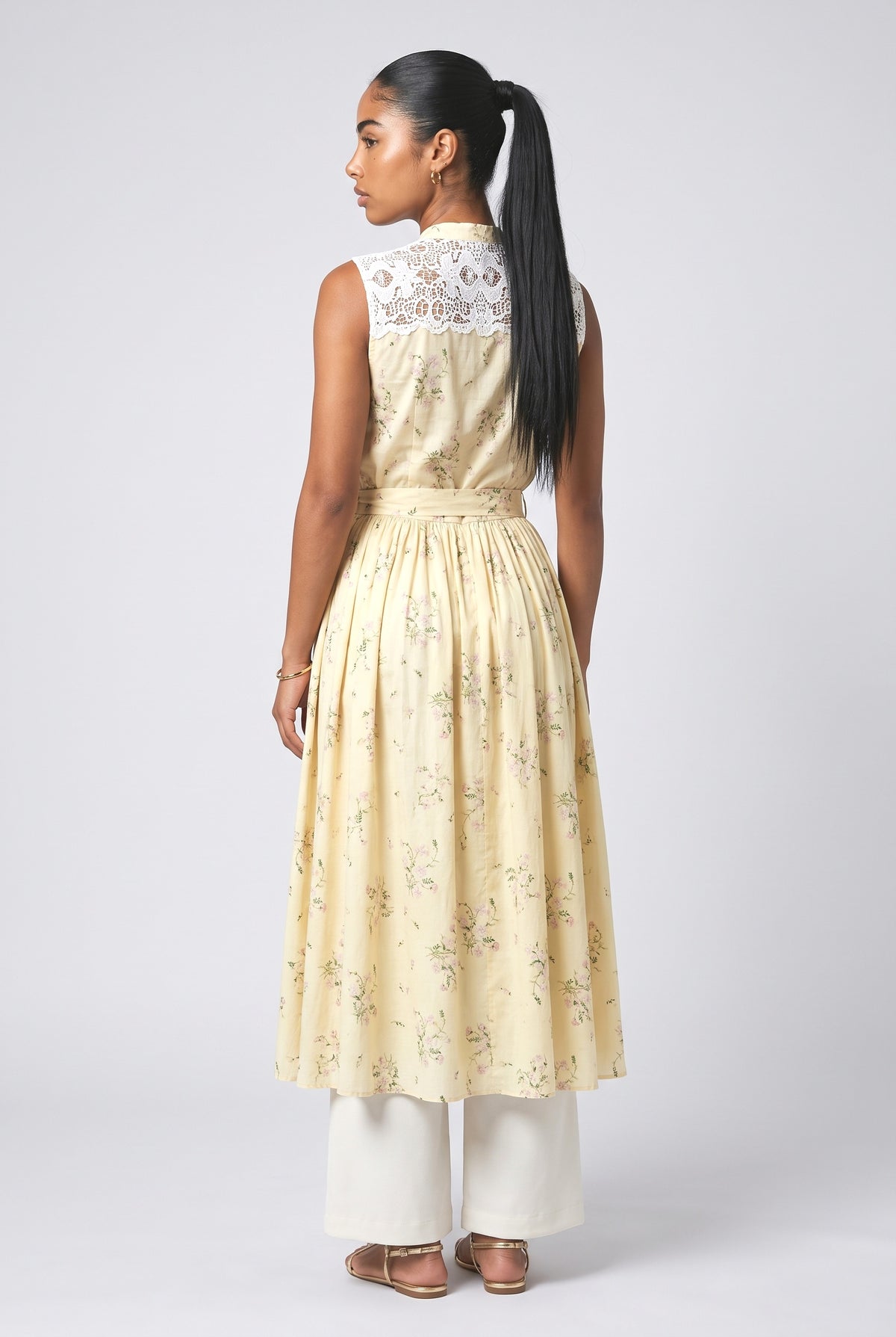 Yellow Floral Lace Top, back view
