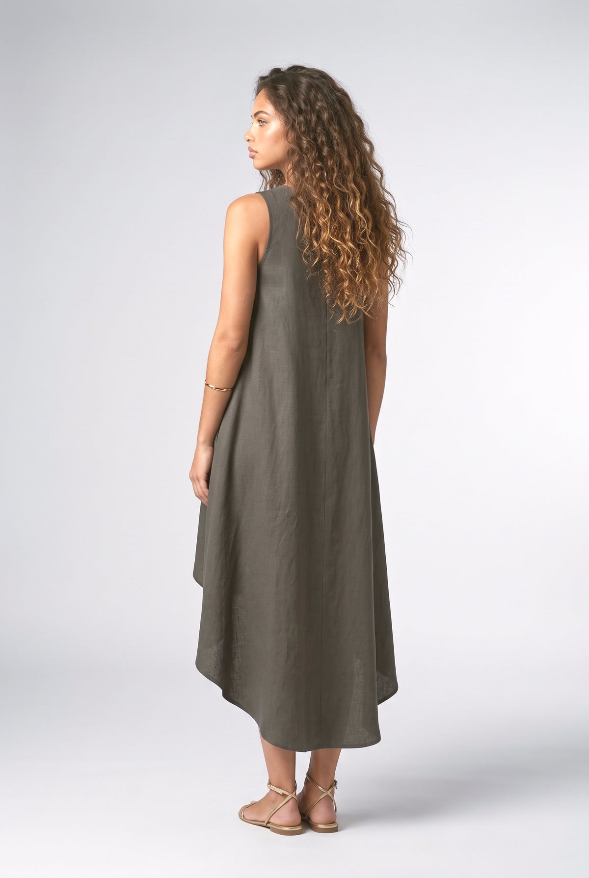 Sleeveless Asymmetric Midi Dress, back view