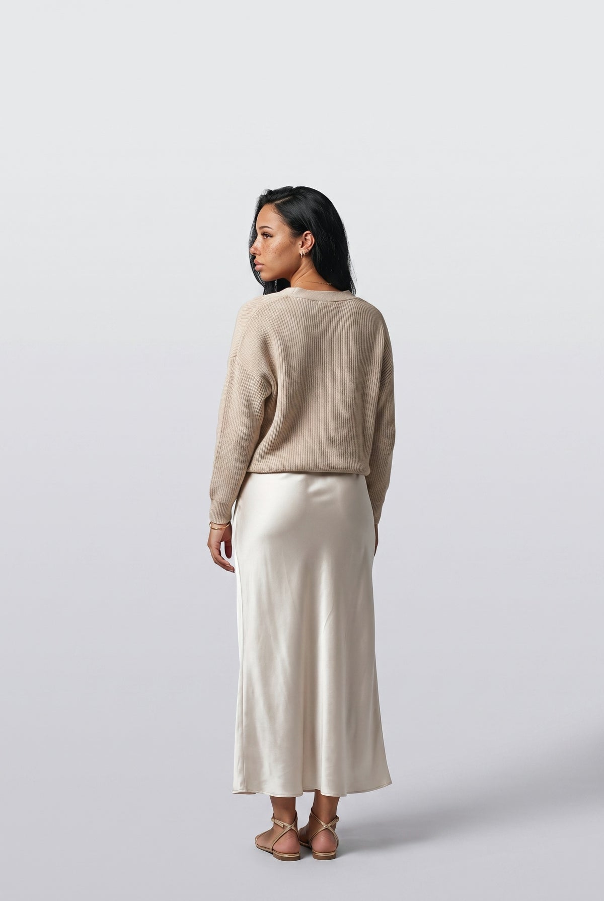 Satin V-Neck Outfit Set, back view