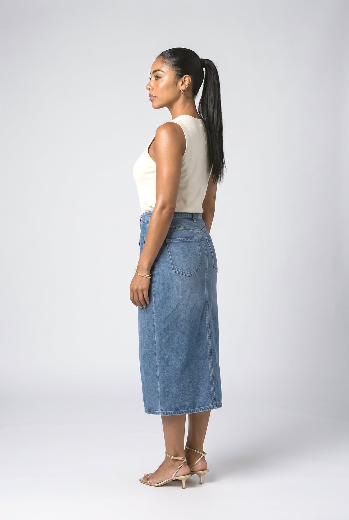 Denim Midi Skirt, back view