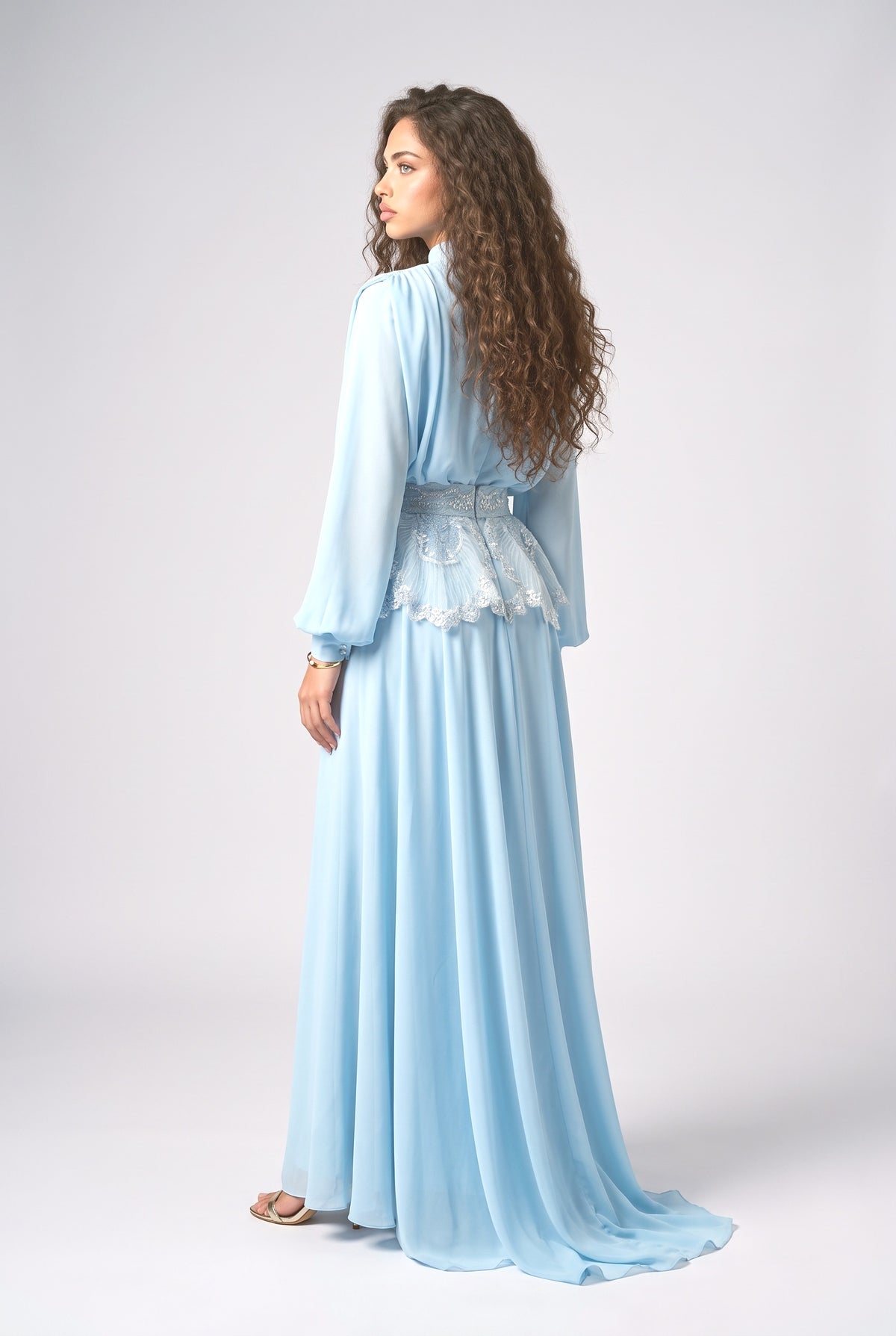 Chiffon High Neck Flowy Outfit Set, back view