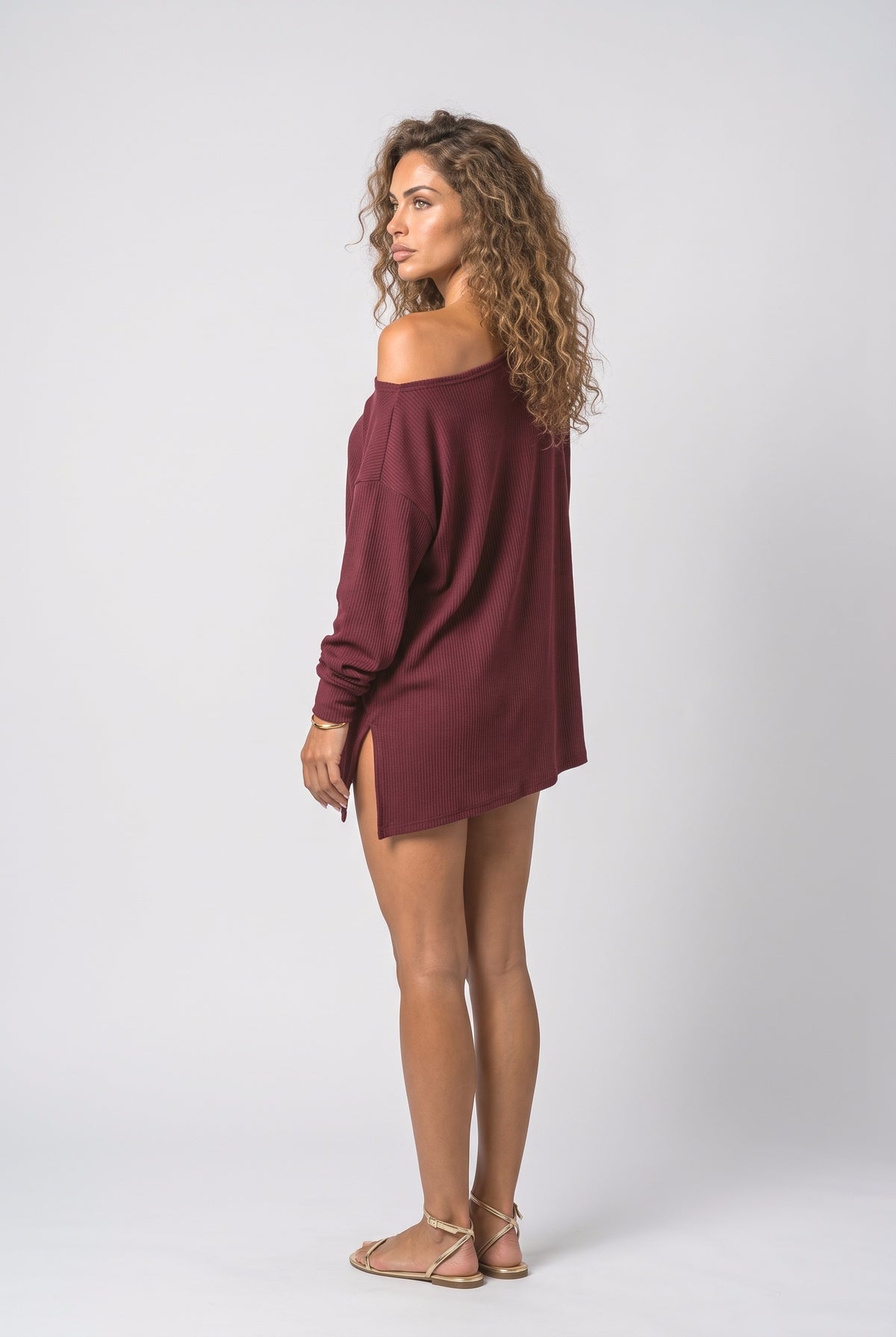 Off-Shoulder Slit Blouse, back view
