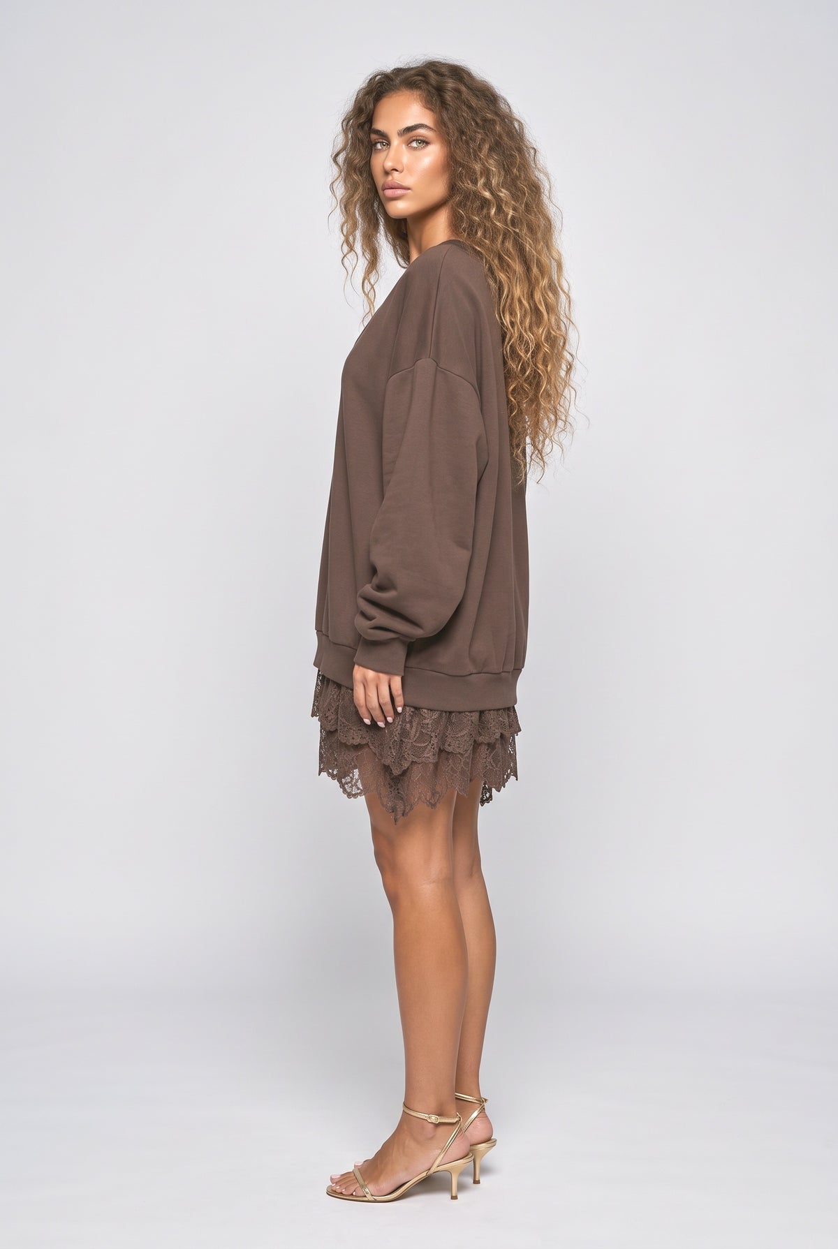 Brown Lace Summer Dress, back view