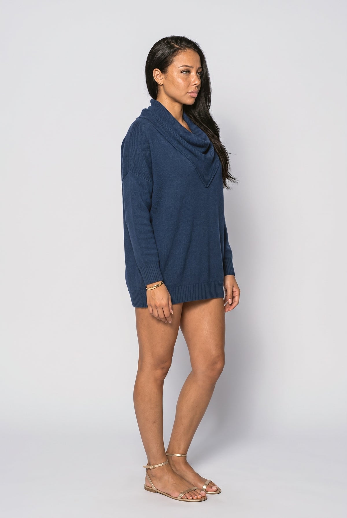 Cowl Neck Draped Pullover Sweater, back view