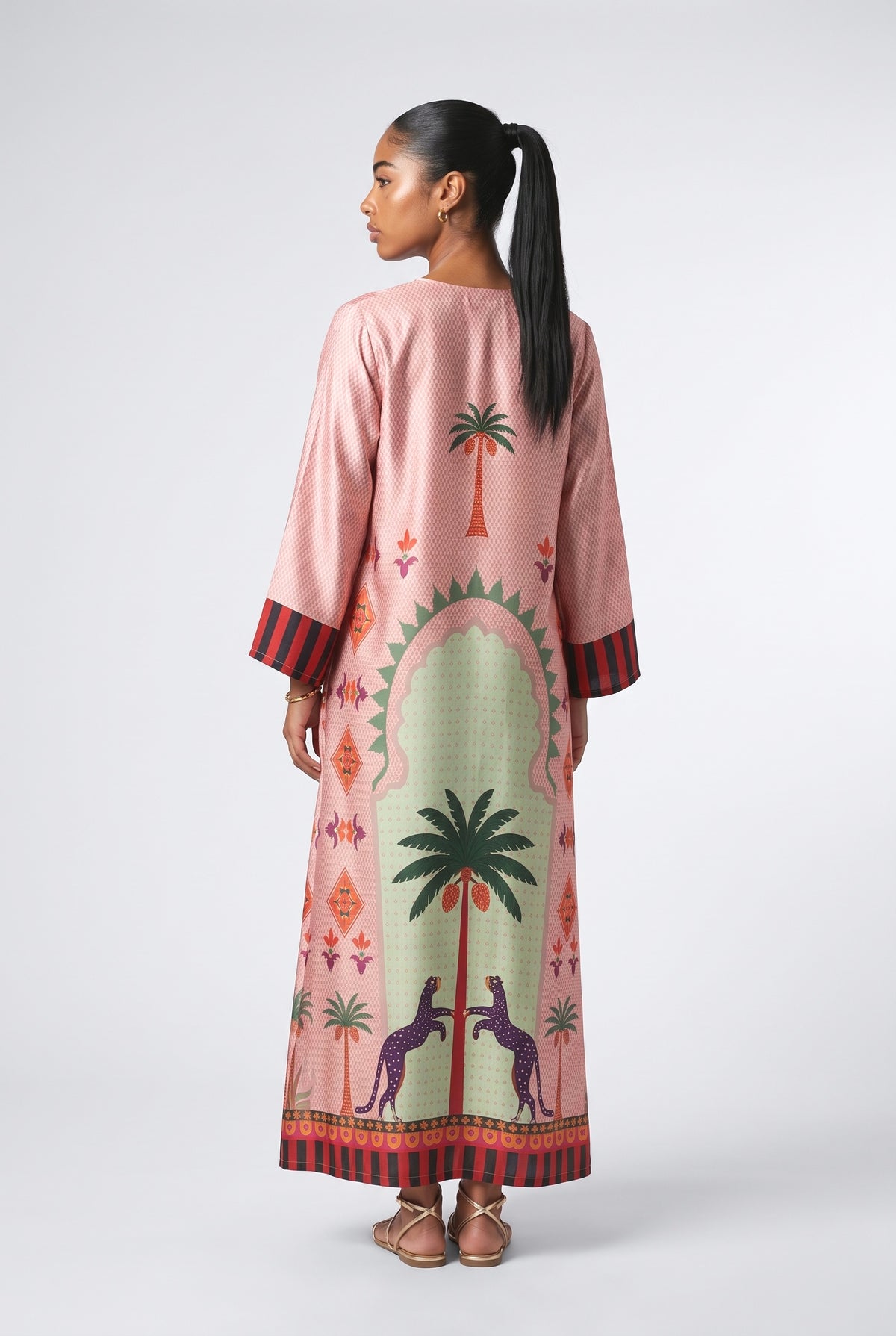 Mystic Palm Printed Maxi Dress, back view