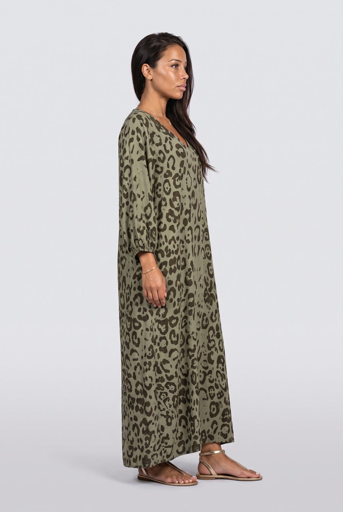 V-Neck Leopard Relaxed Maxi Dress, back view