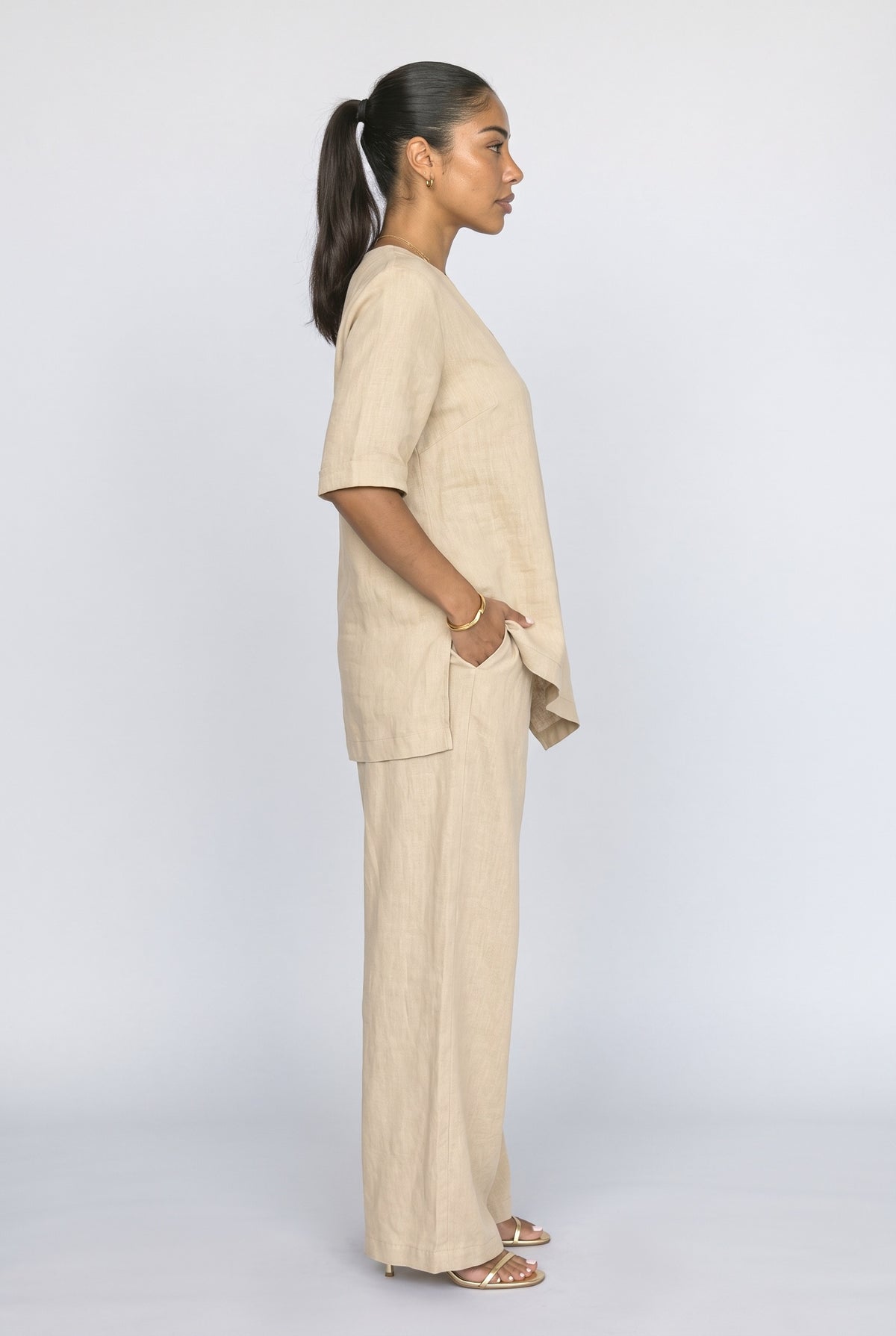 Linen Asymmetric Co Ord Set, back view