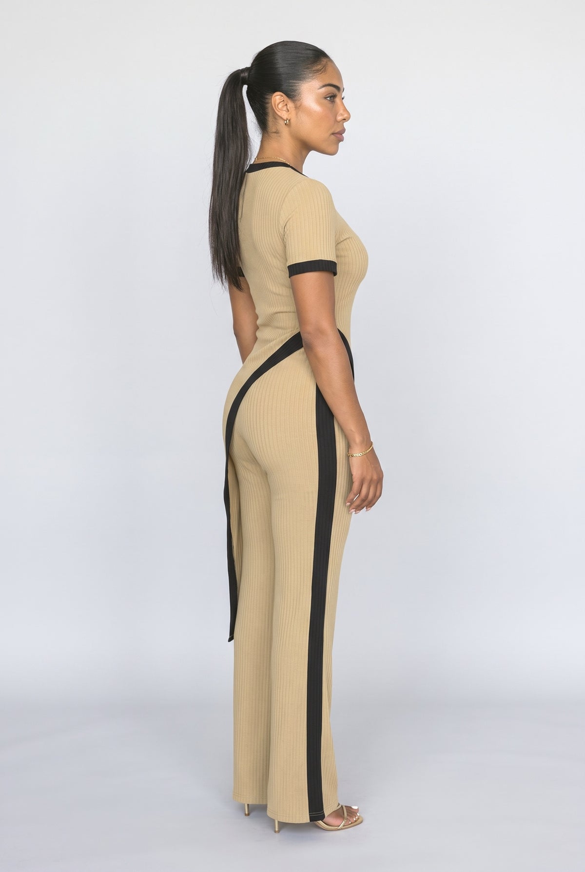 Ribbed Asymmetric Two Piece Outfit, back view