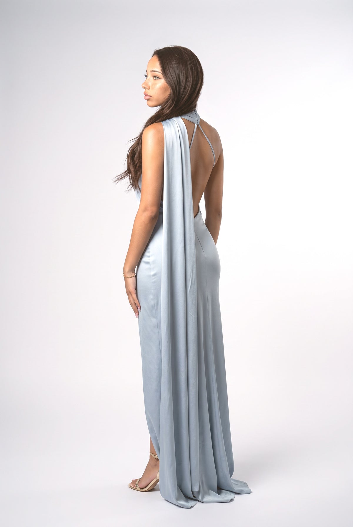 Shawl Ribbon Maxi Dress, back view