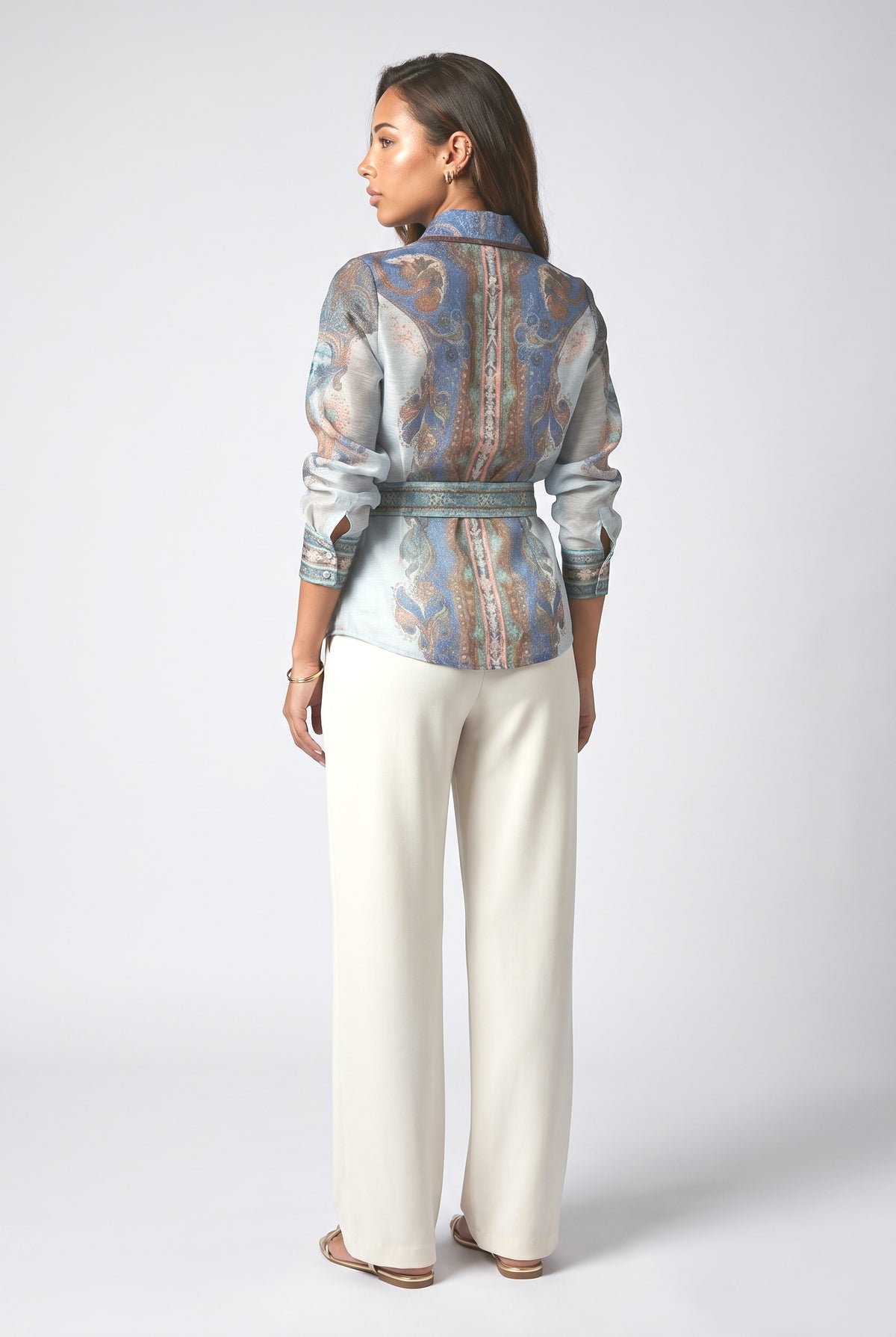 Inspired Paisley Pattern Button-Up Blouse, back view