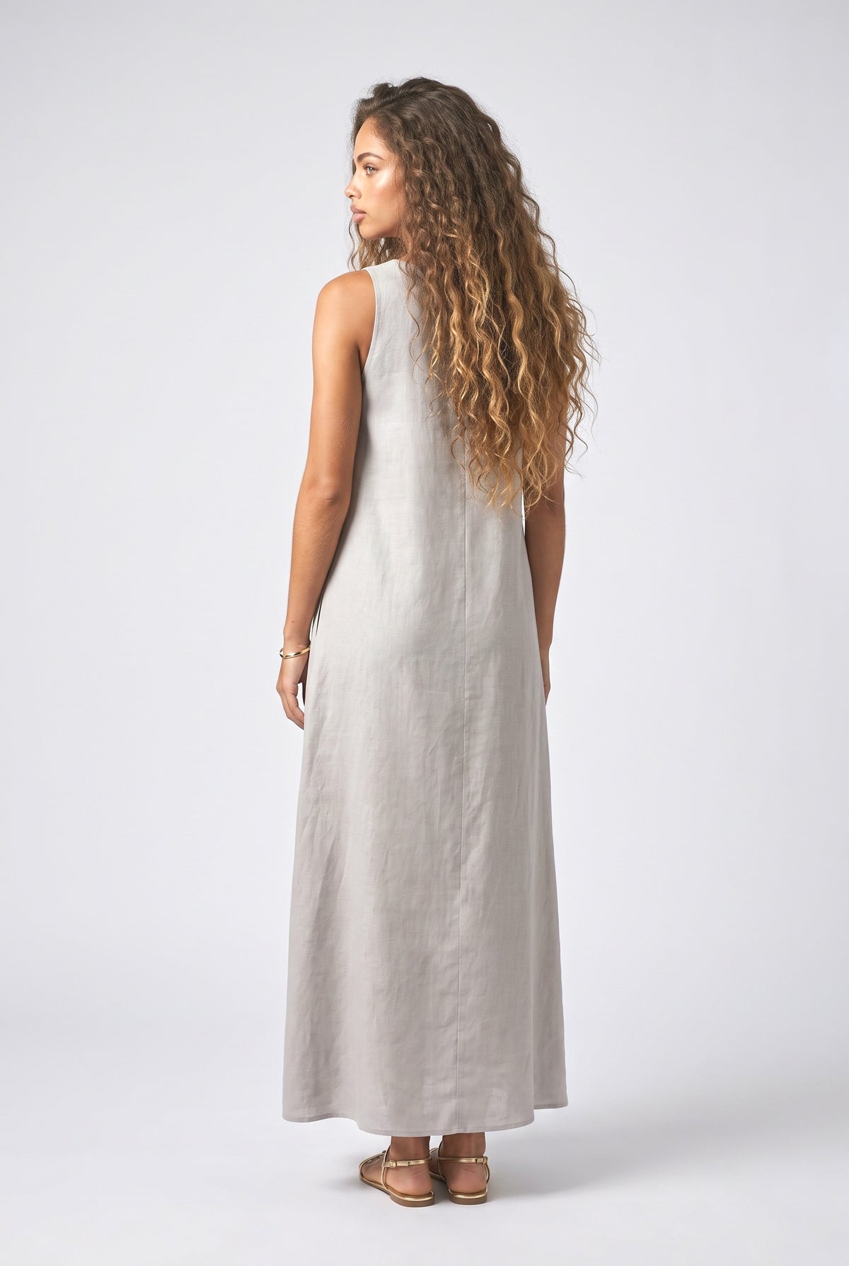 White Linen Maxi Dress, back view