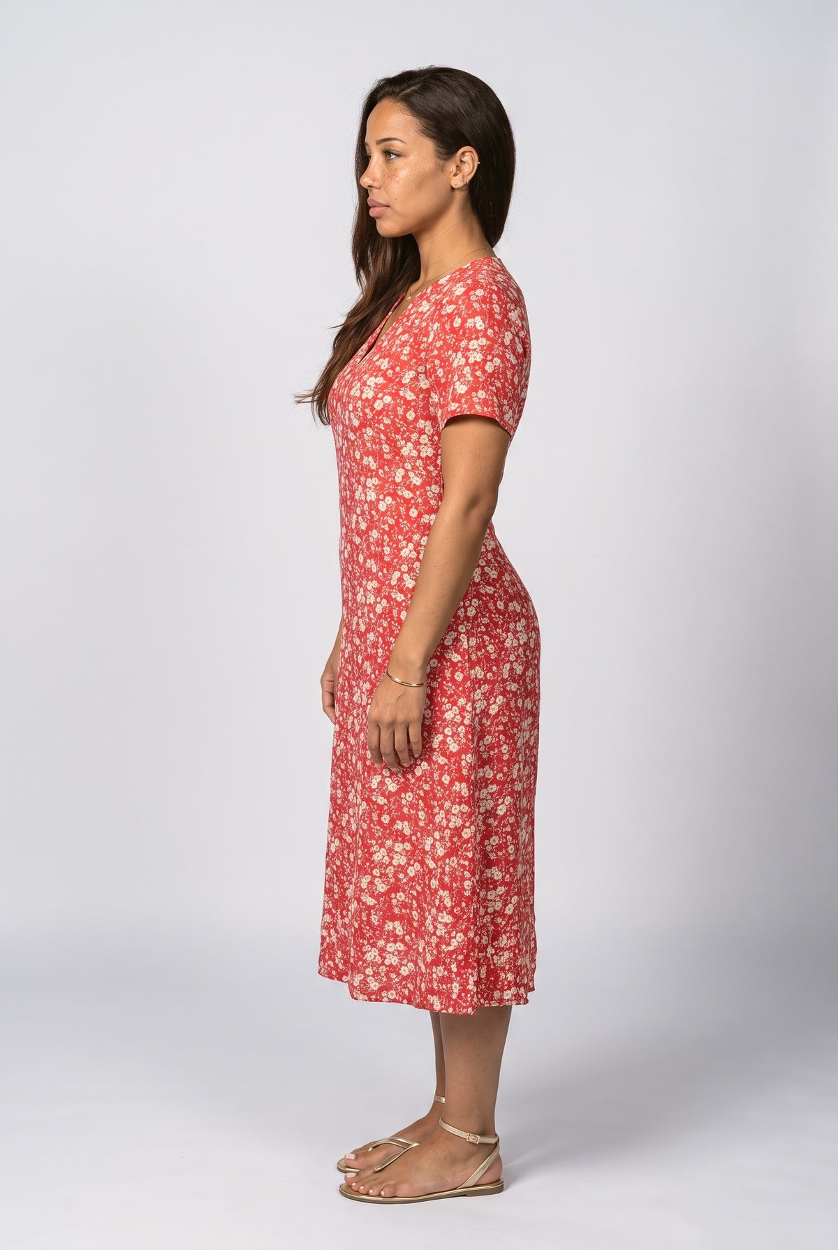 V-Neck Floral Midi Dress, back view