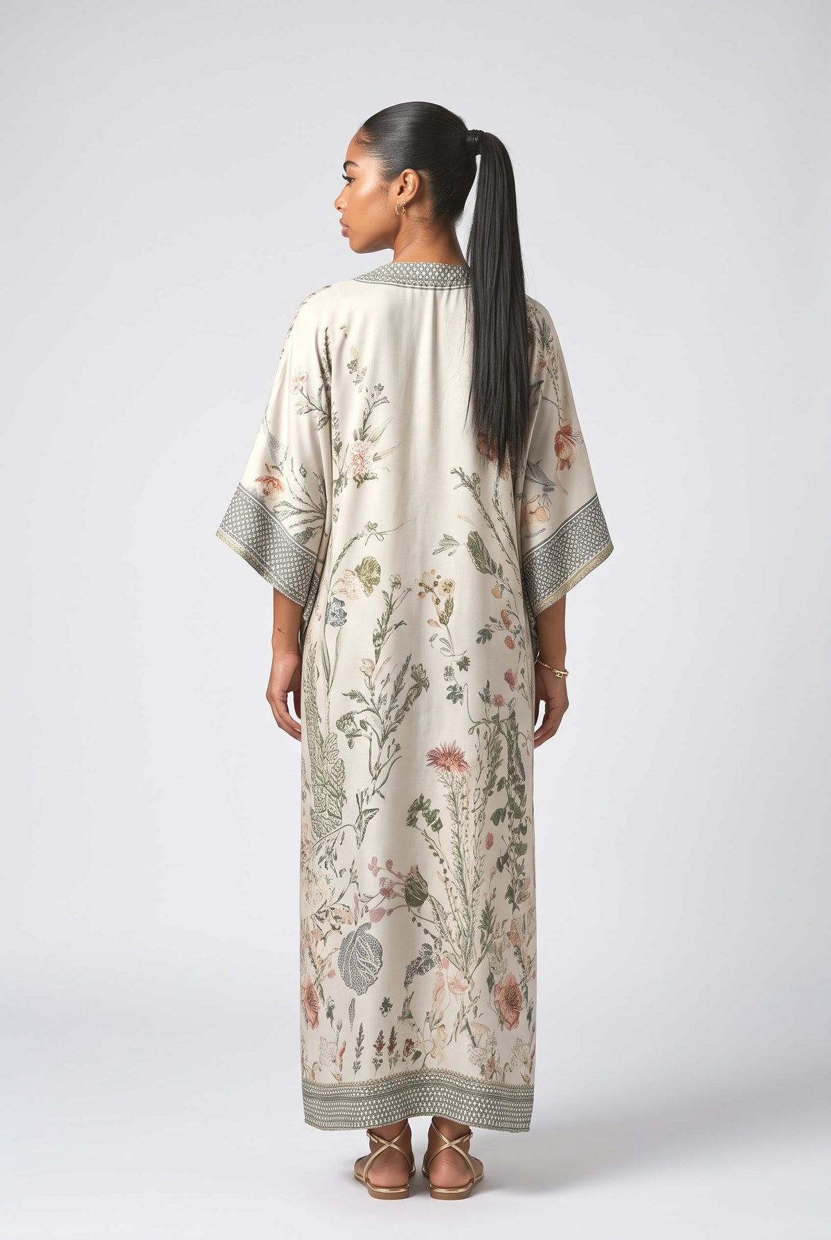 Bohemian Floral Kimono Maxi Dress, back view