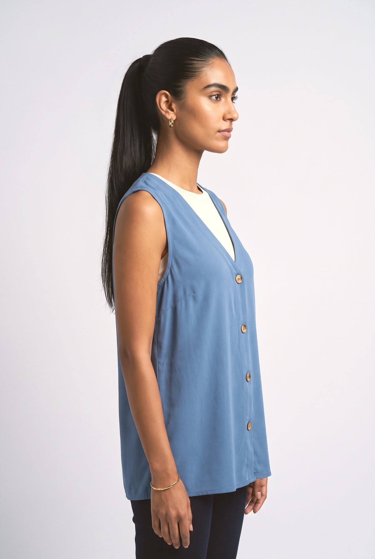 V-Neck Short Sleeve Blouse, back view