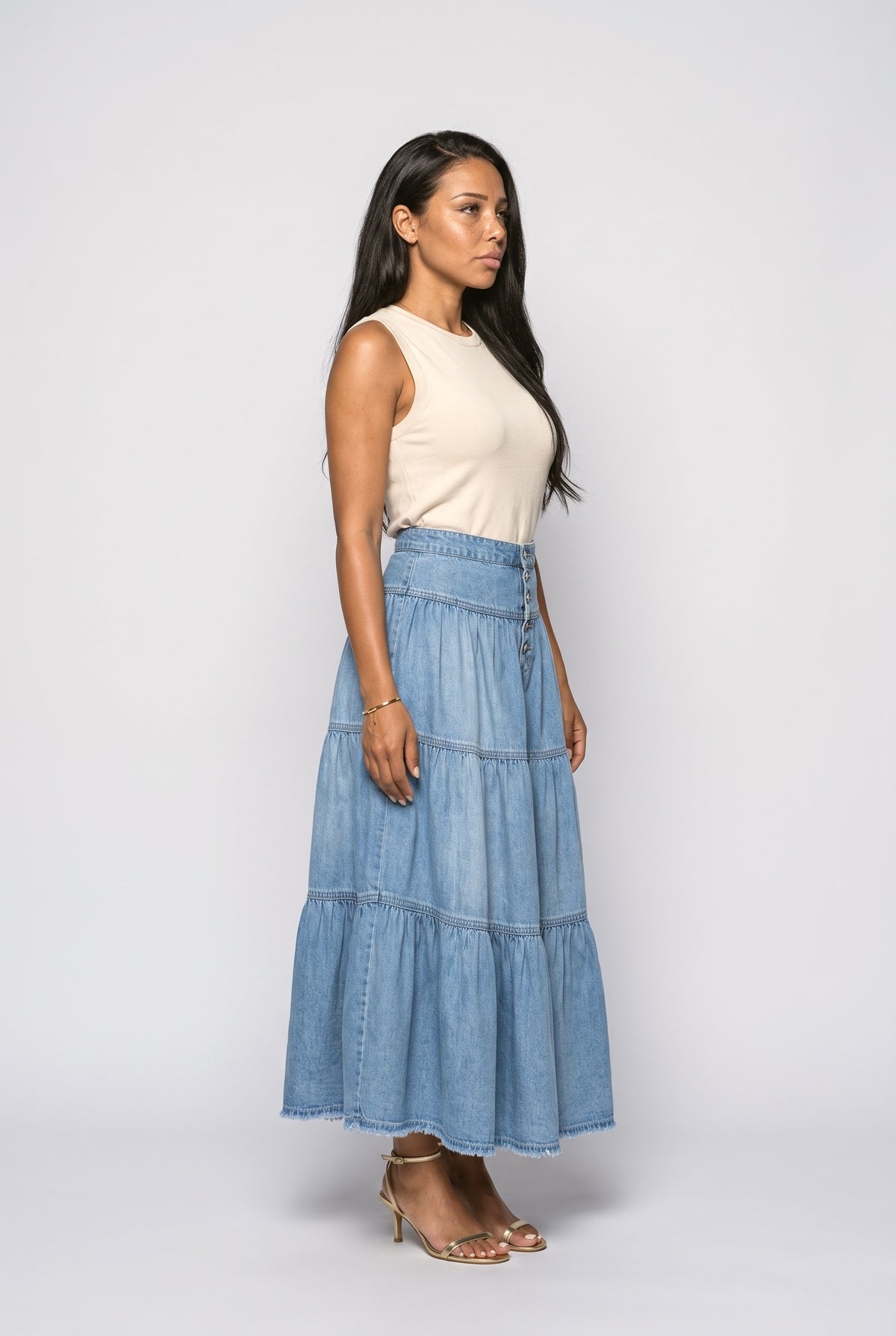 Denim Maxi Skirt, back view