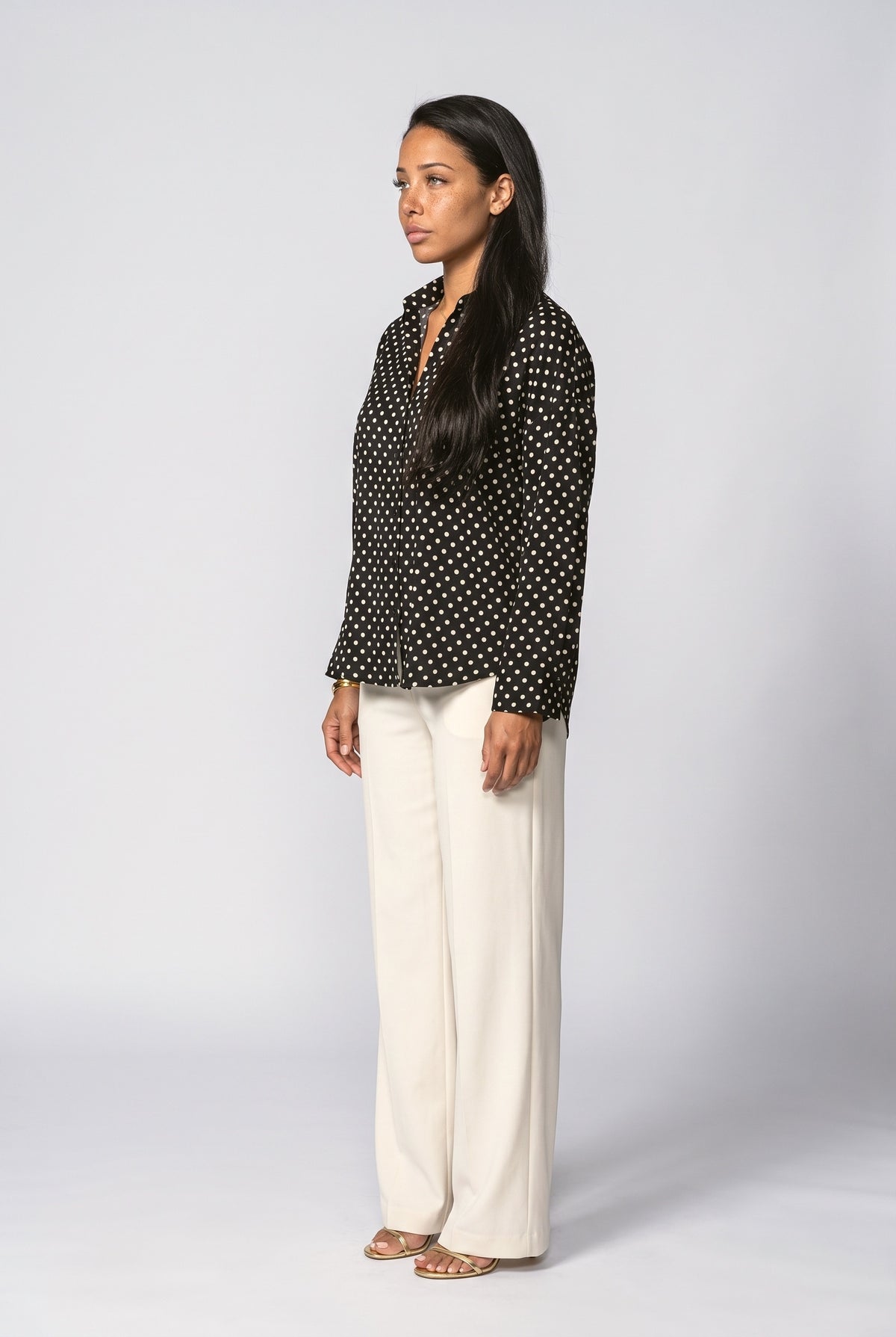 Black Polka Dot Long Sleeve Blouse, back view