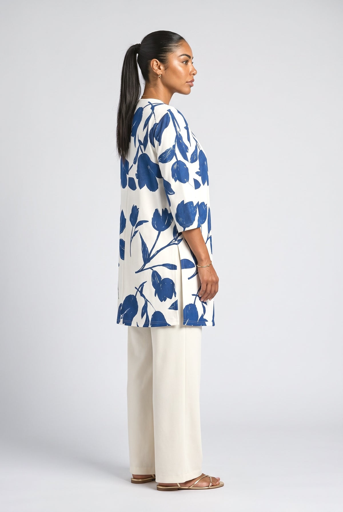 Blue Long Cardigan, back view