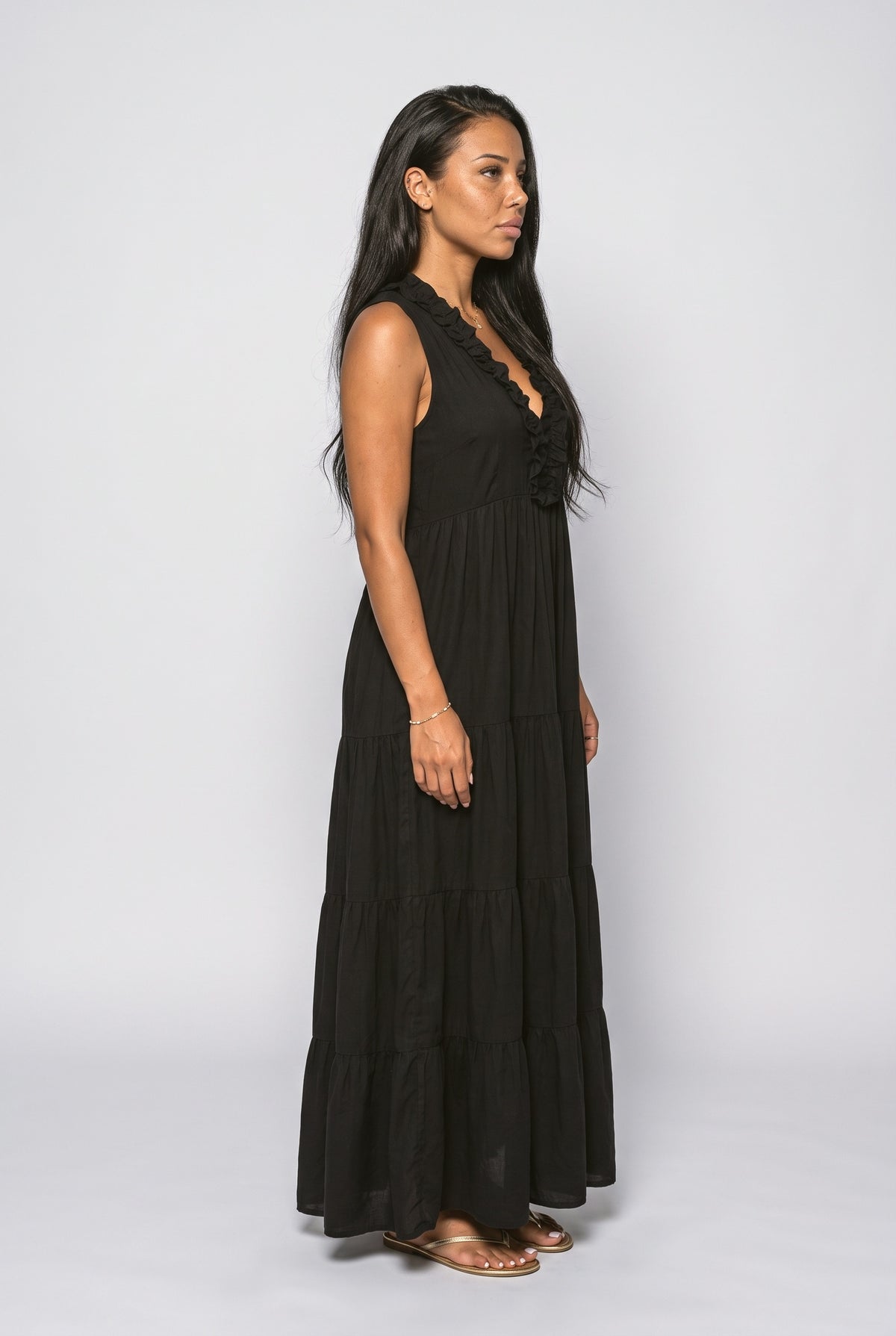 V-Neck Tiered Maxi Dress, back view
