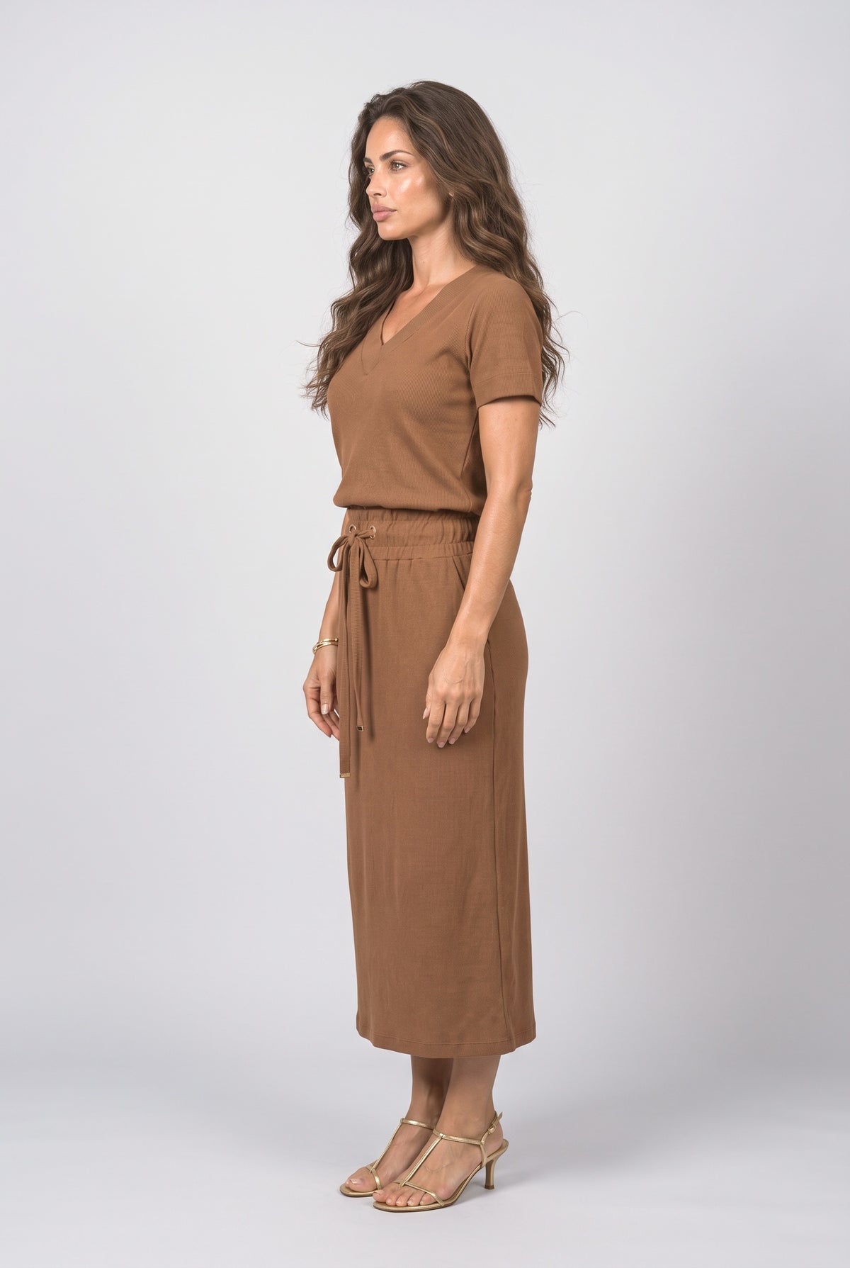 Ribbed V-Neck Two Piece Outfit, back view