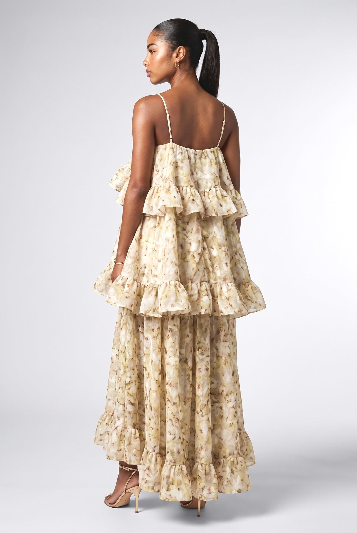 Multicolor Floral Ruffle Maxi Dress, back view