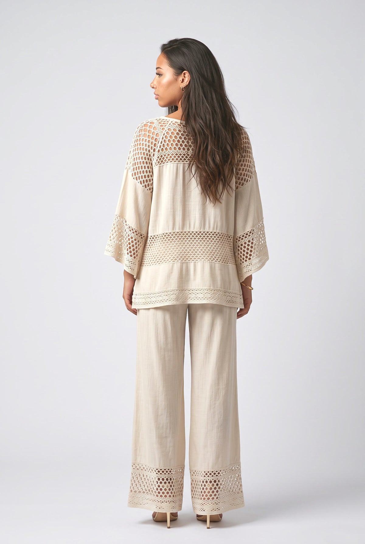 Beige Lace Outfit Set, back view