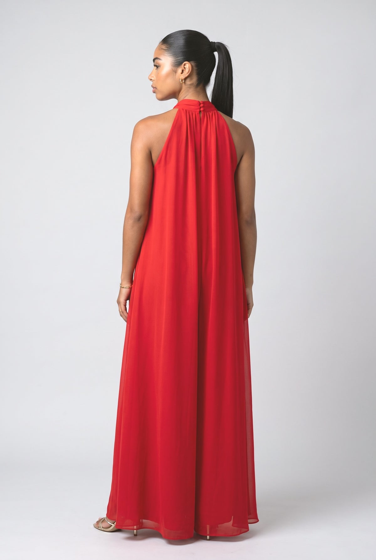 Red Halter Neck Jumpsuit, back view