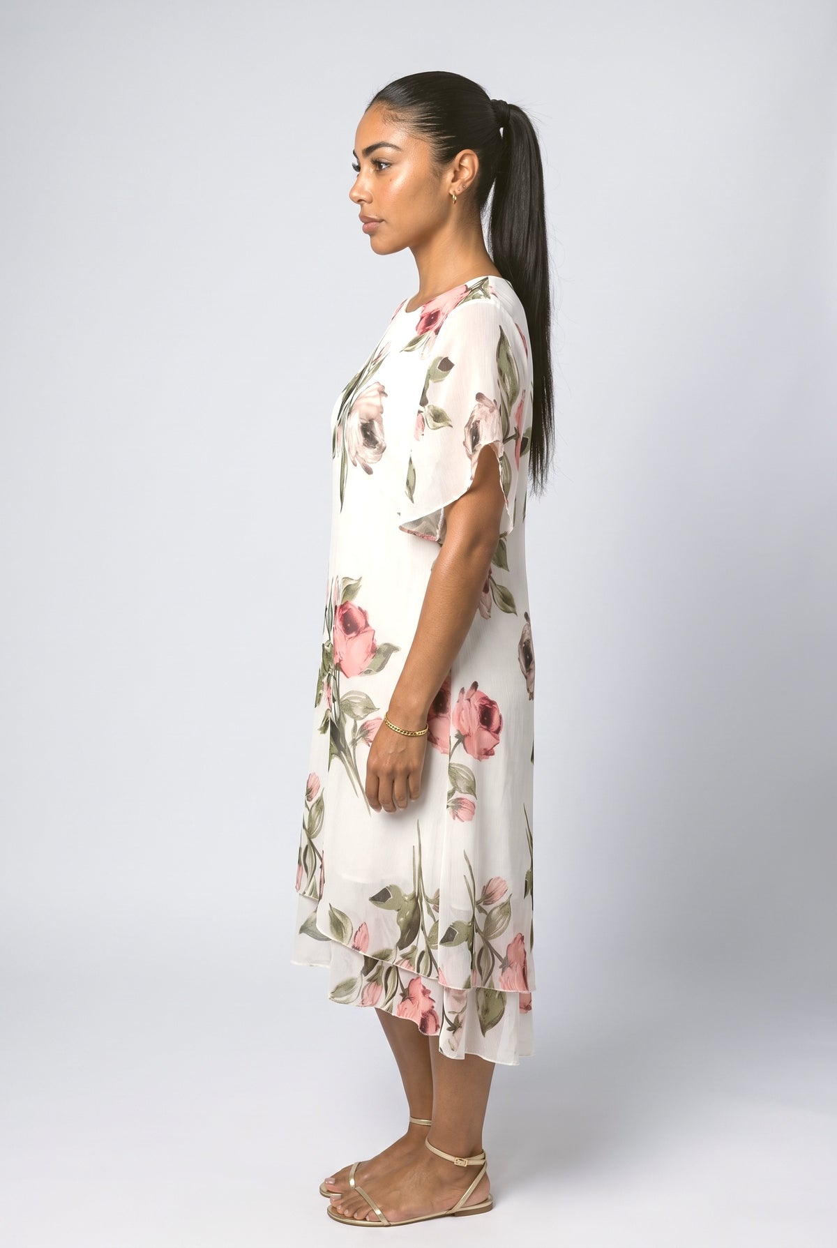 Chiffon Floral Midi Dress, back view