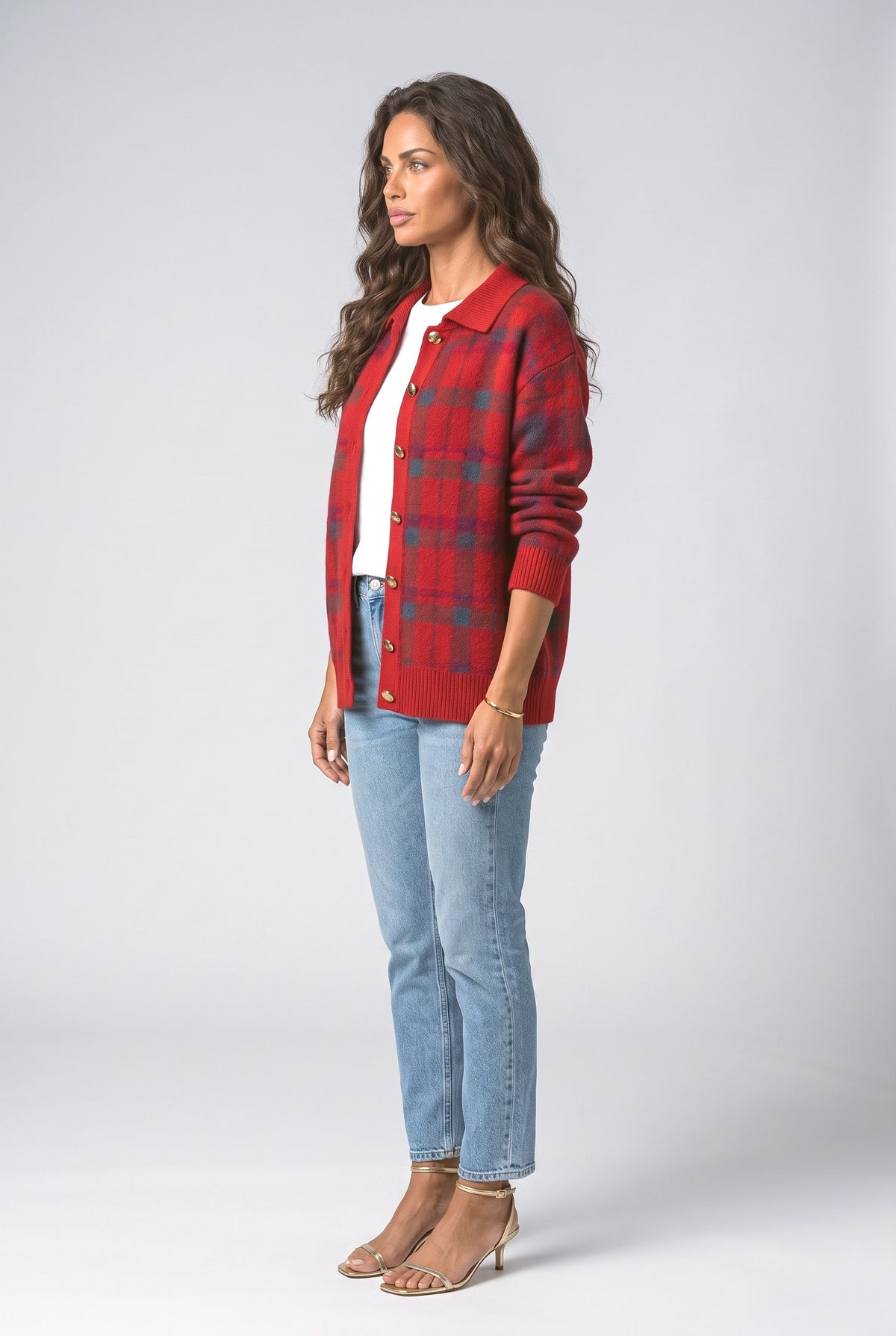 Plaid Knit Cardigan, back view