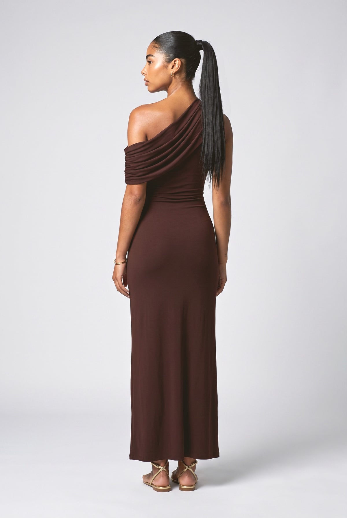 Pleated Ribbon Design Maxi Dress, back view