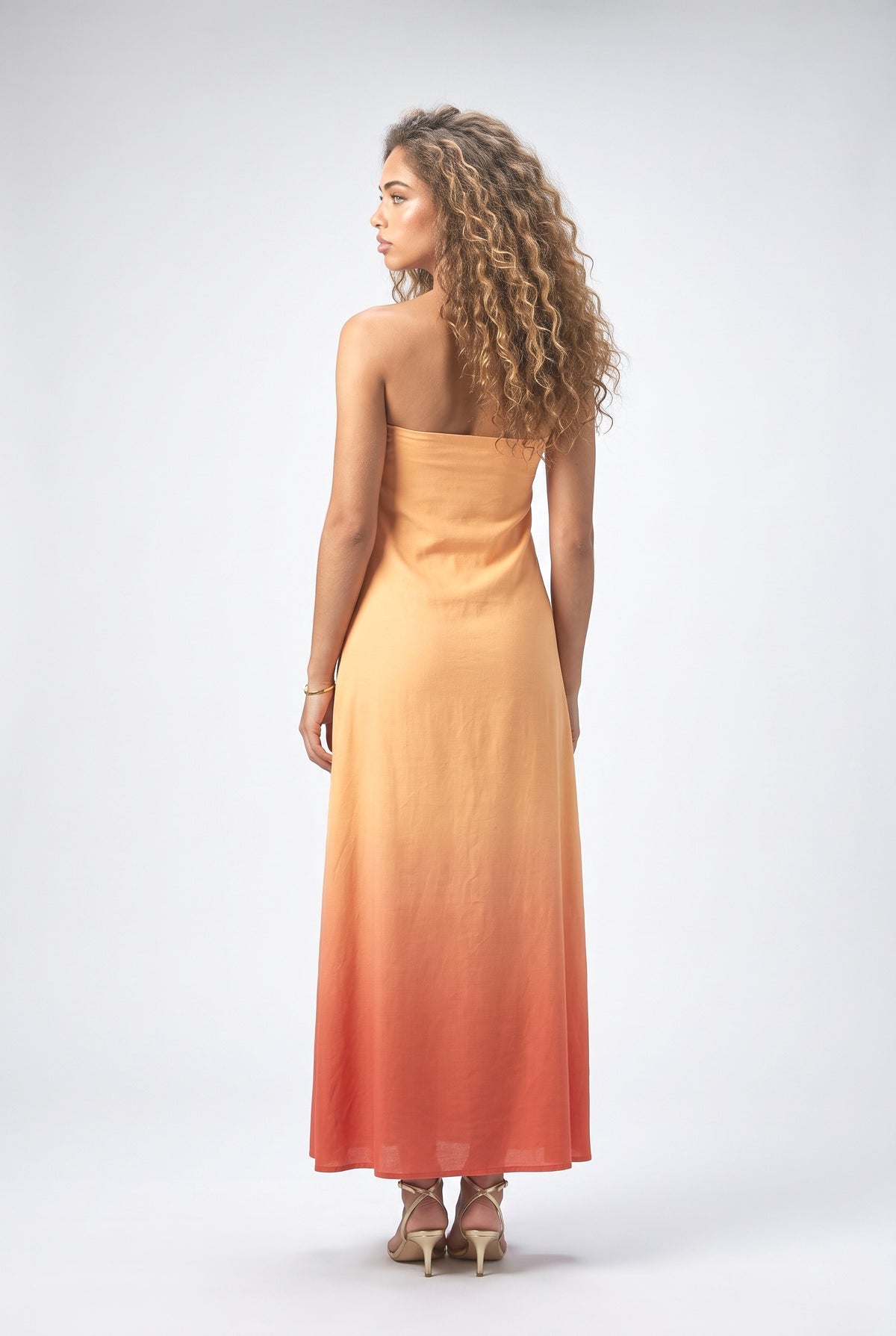 Orange Strapless Maxi Dress, back view