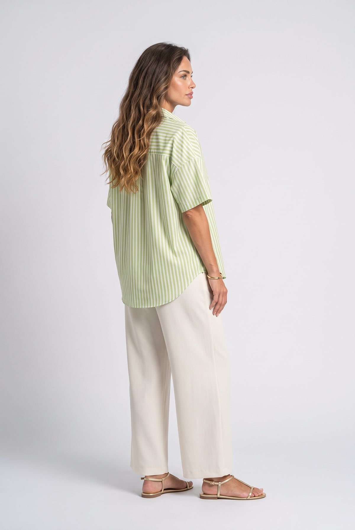 V-Neck Striped Oversized Blouse, back view