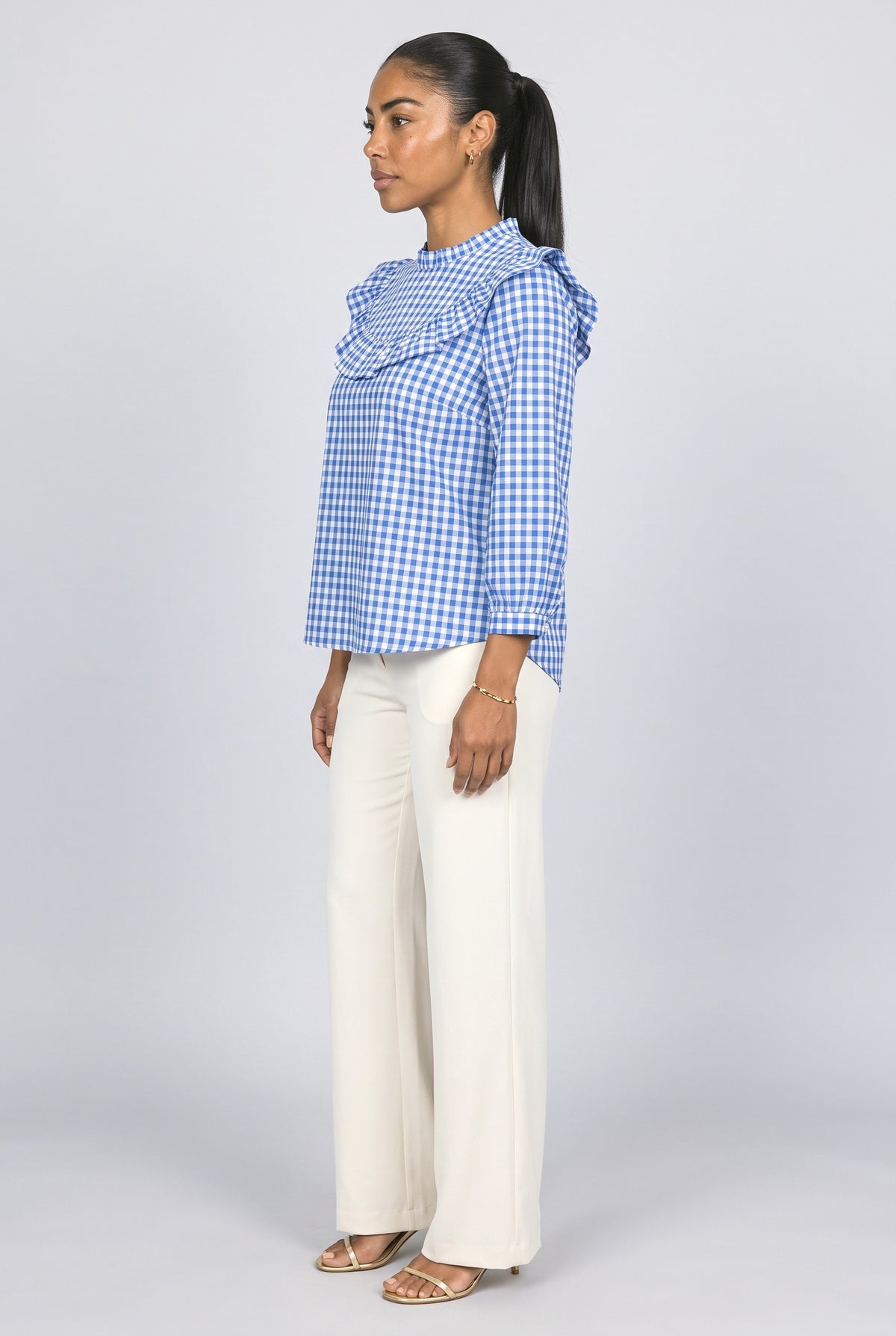 Gingham Puff Sleeve Blouse, back view