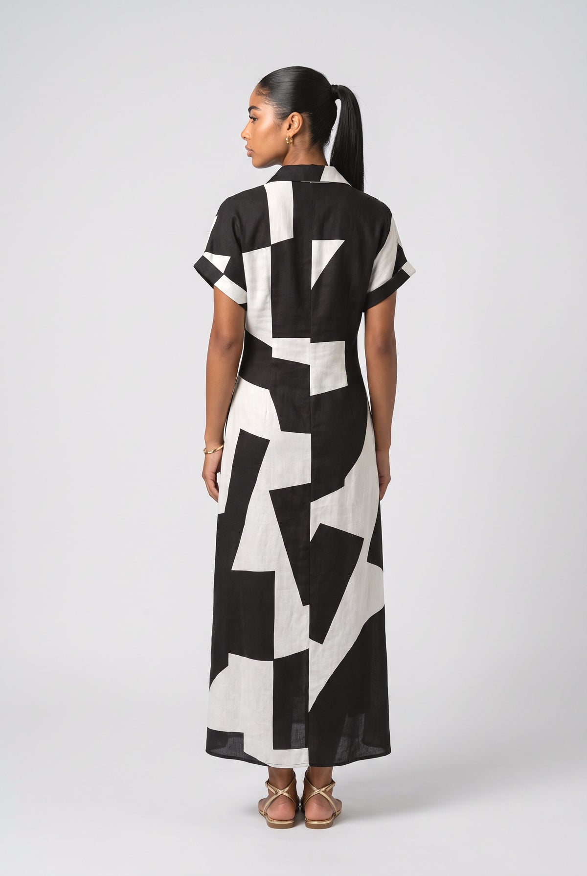 White Geometric Maxi Dress, back view