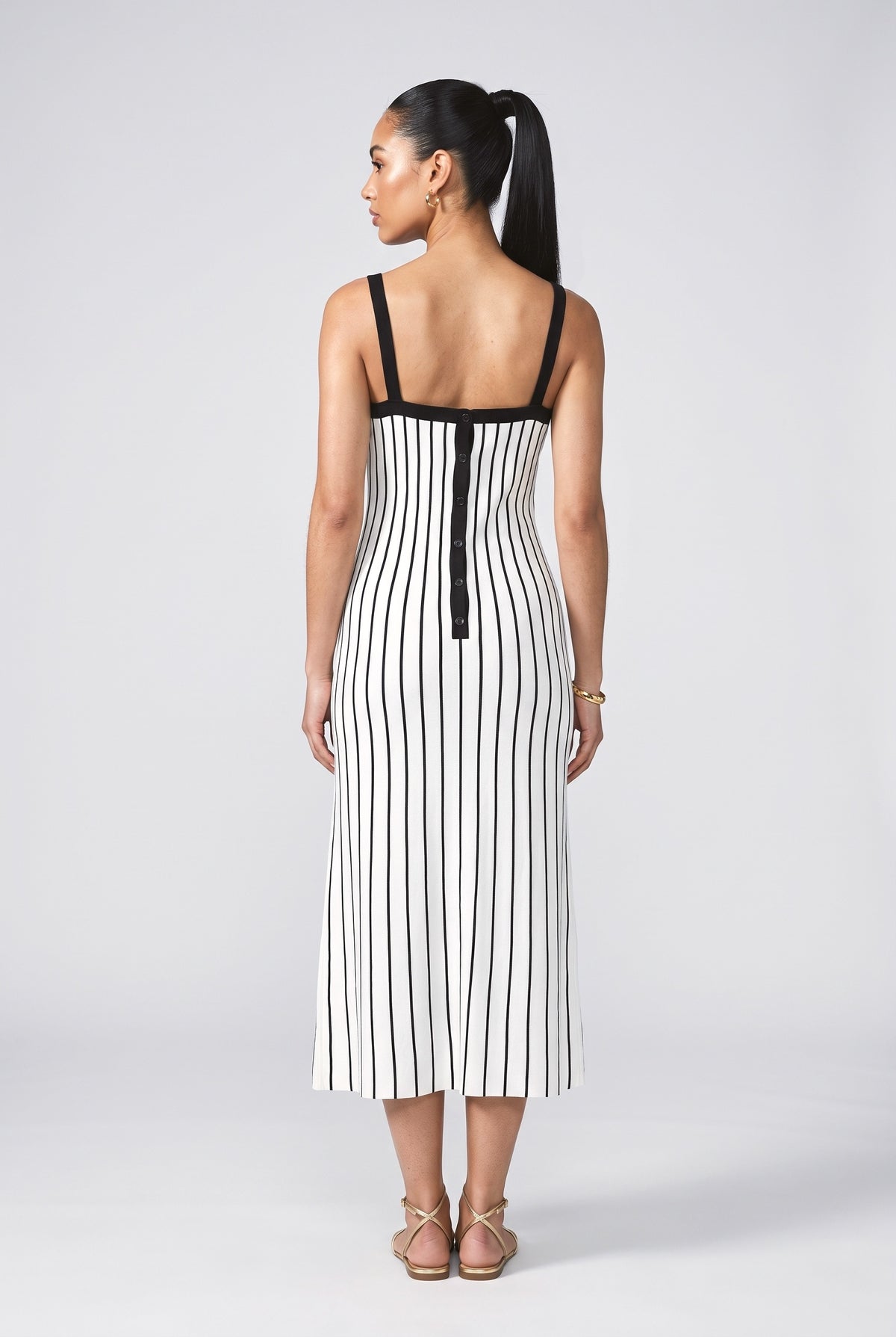White Striped Knit Midi Dress, back view