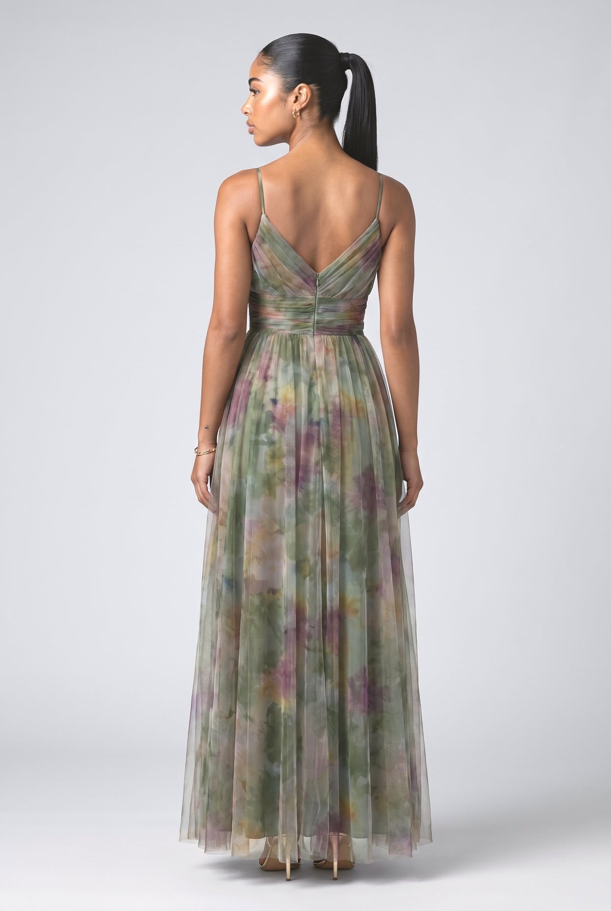 Floral V-Neck A-Line Maxi Dress, back view