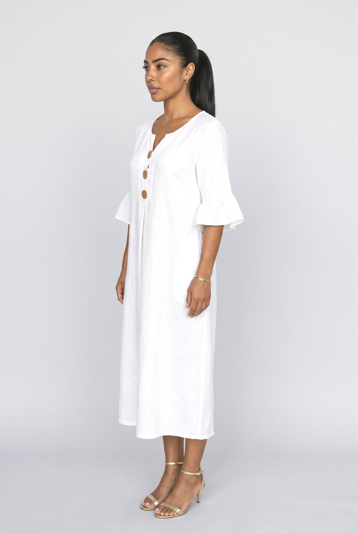 V-Neck Ruffle Midi Dress, back view