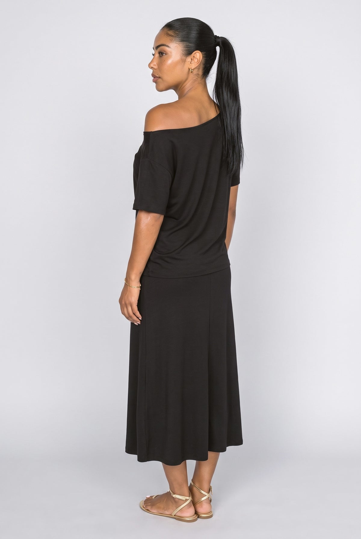 Black Off-Shoulder Two Piece Outfit, back view