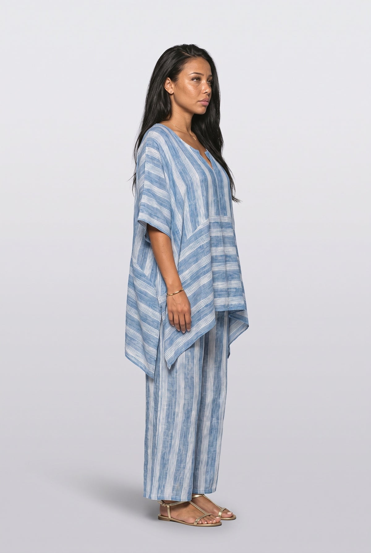 V-Neck Striped Two Piece Outfit, back view
