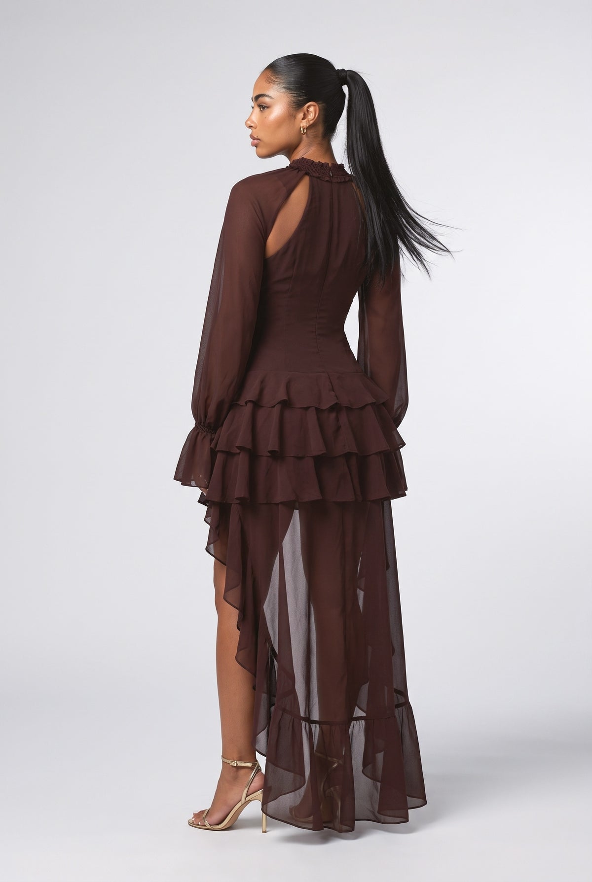 Chiffon Tiered Mini Dress, back view