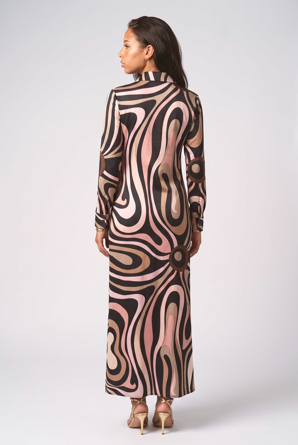Swirl Print Satin Maxi Dress, back view