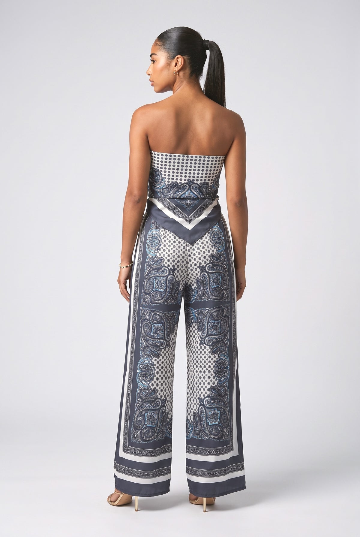 Blue Floral Wrap Outfit Set, back view