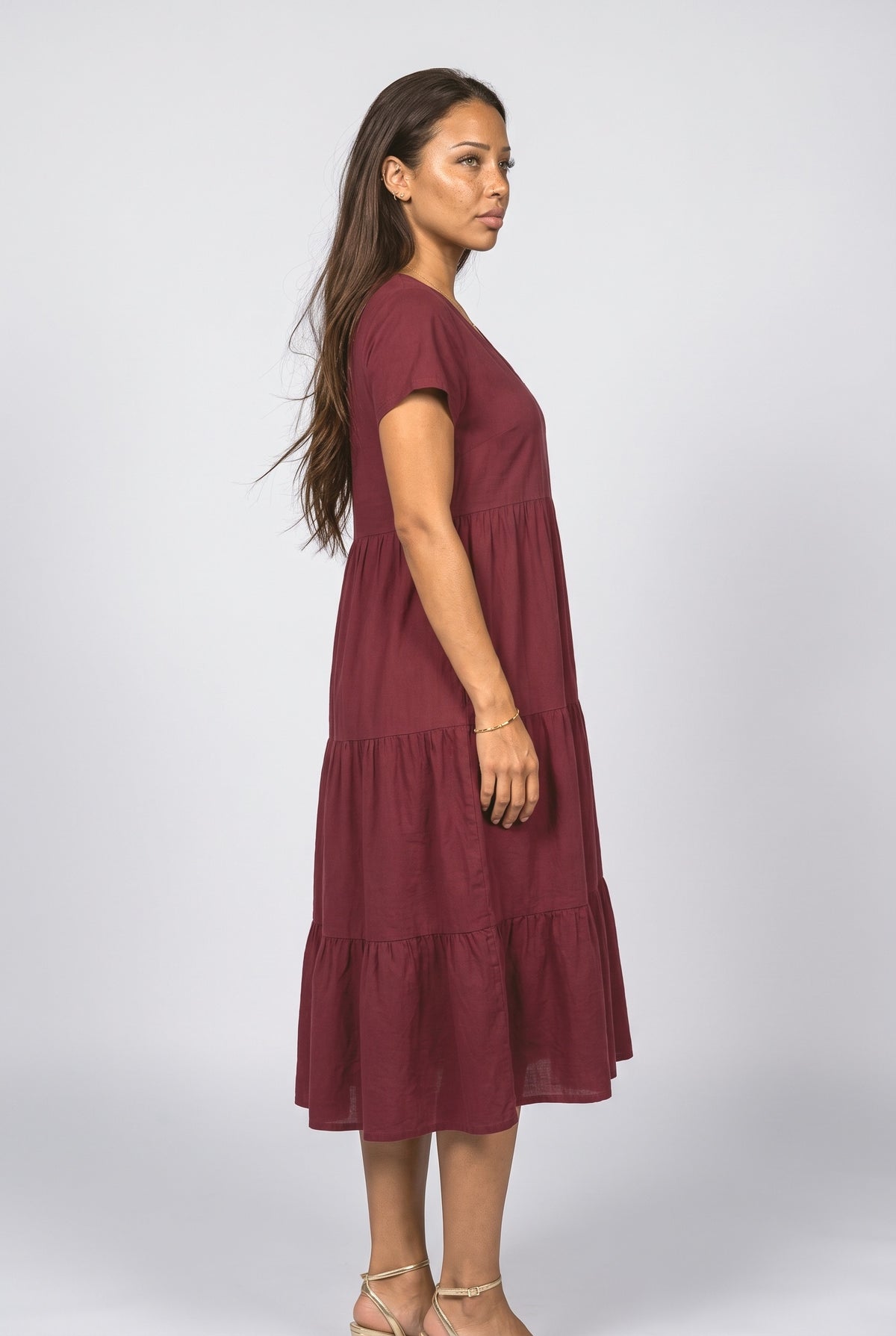 V-Neck Tiered Midi Dress, back view