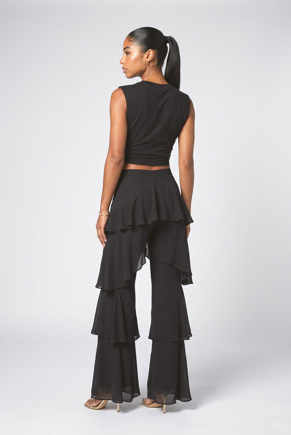 Black Ruffle Outfit Set, back view