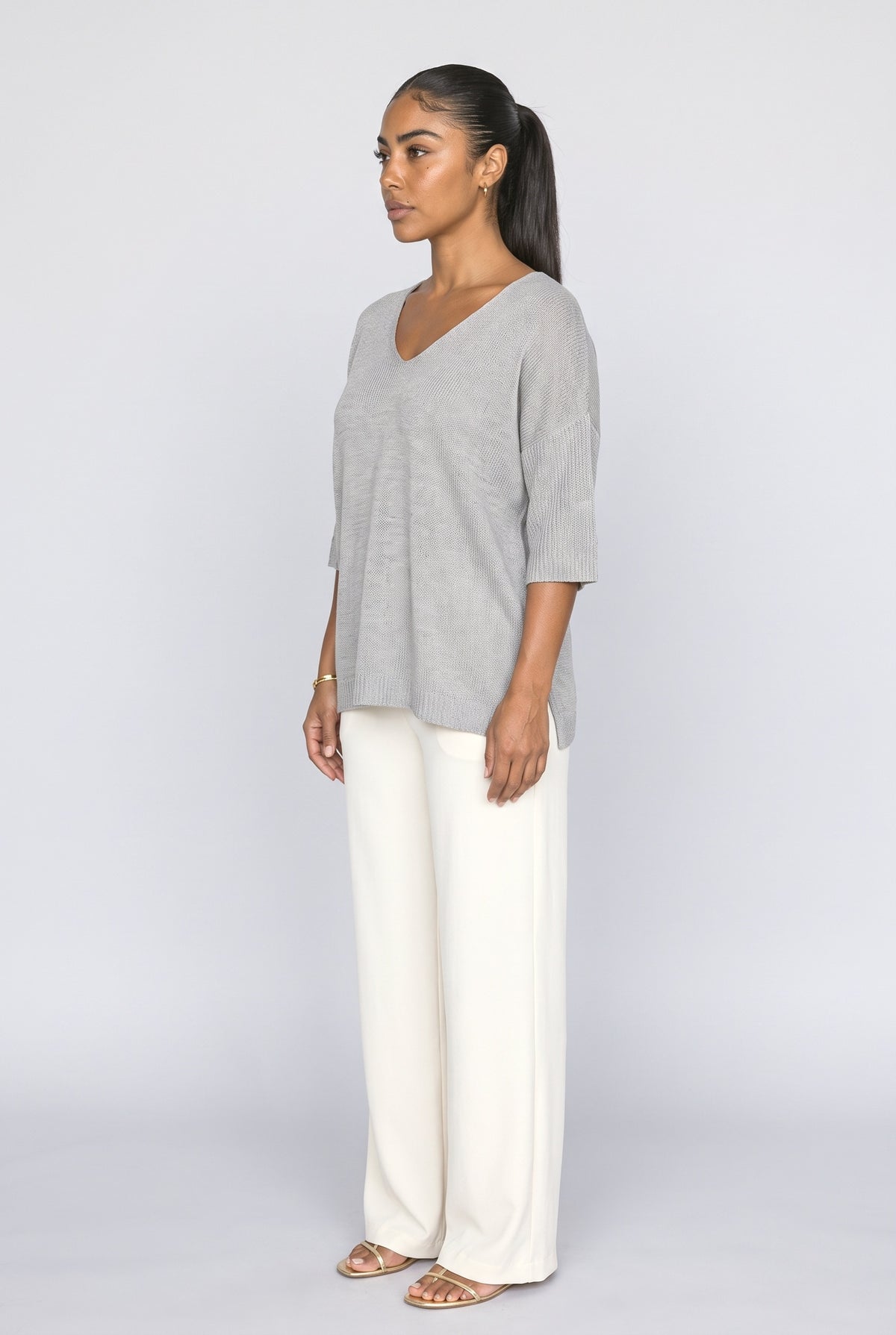 Knit V-Neck Draped Blouse, back view