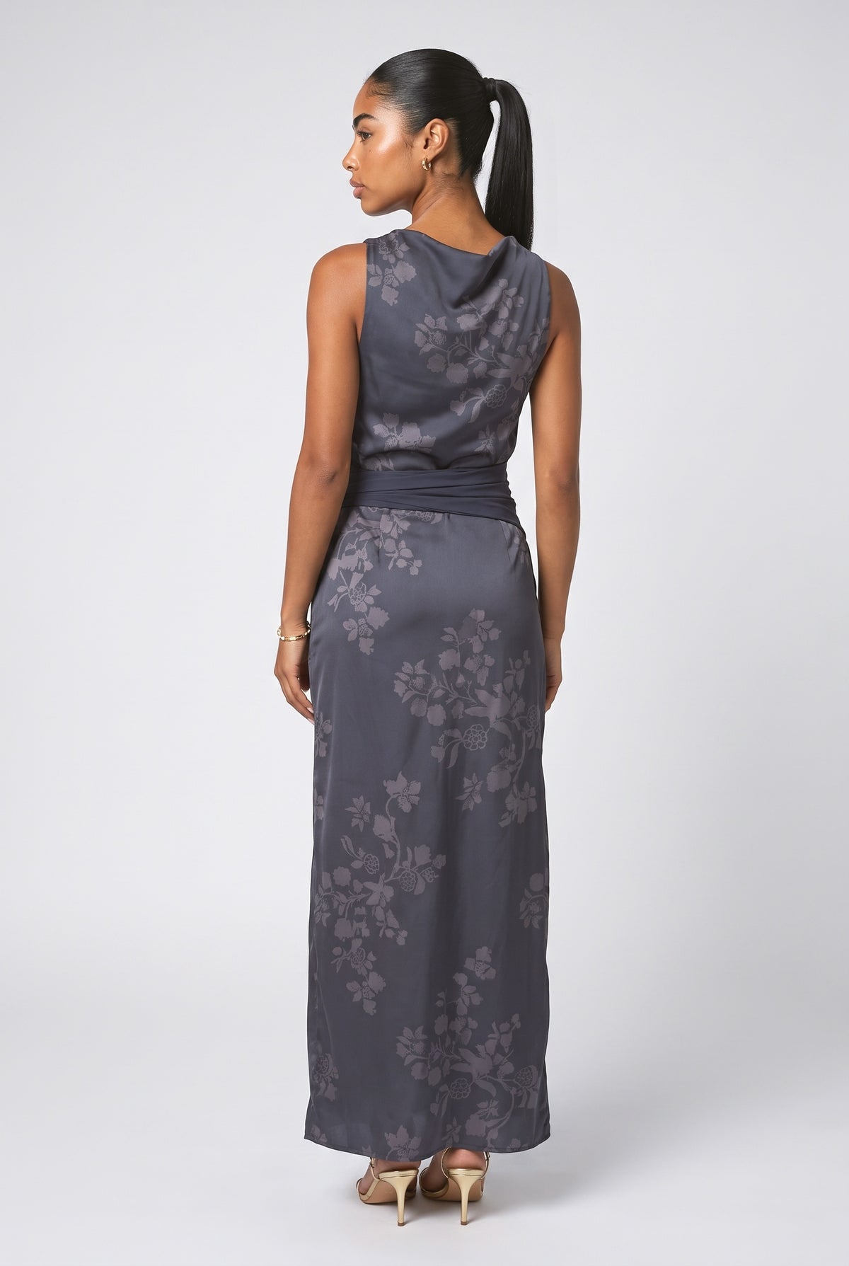 Blue Print Lace Maxi Dress, back view